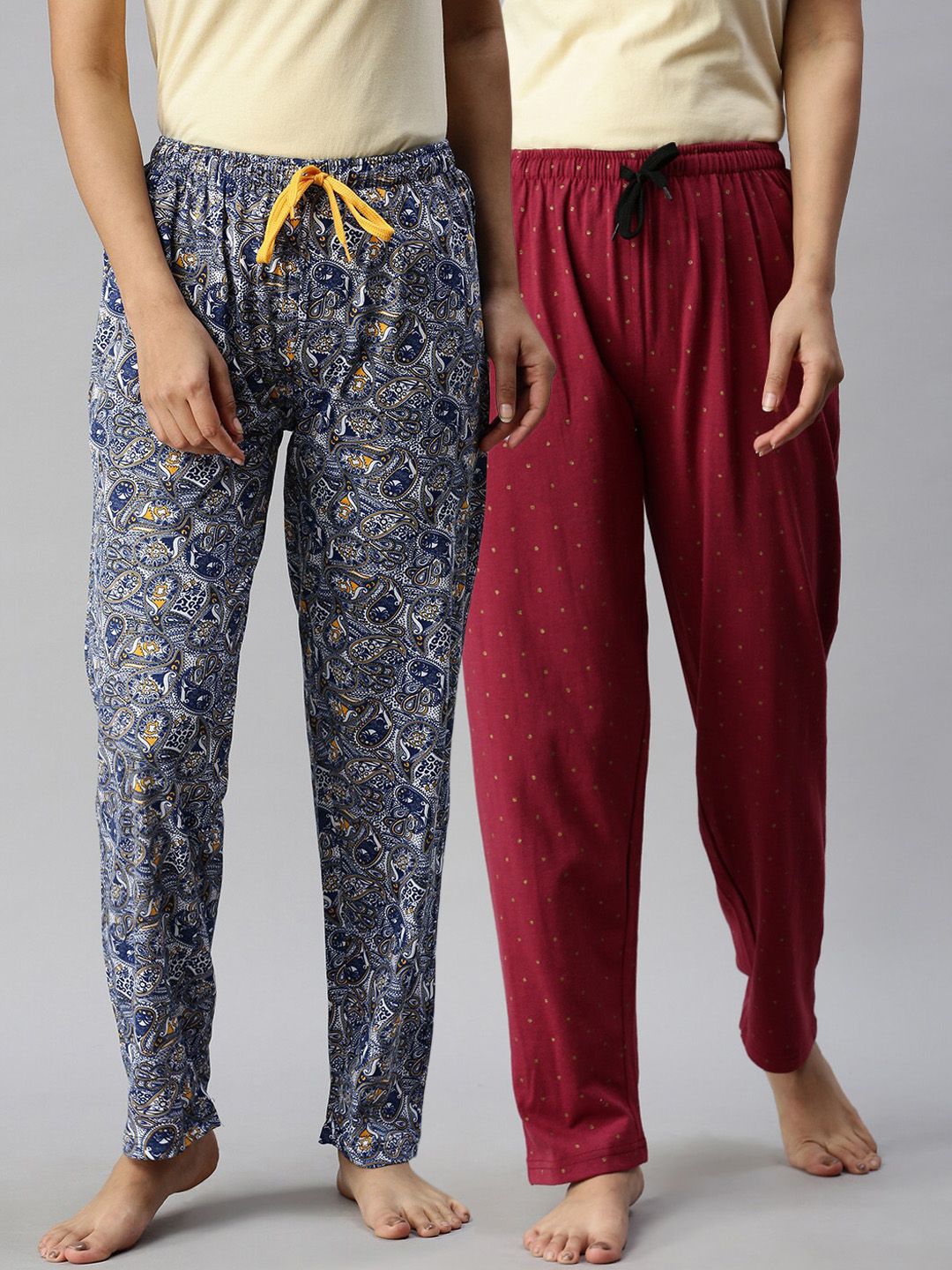 Kryptic Women Pack Of 2 Printed Pure Cotton Lounge Pants Price in India