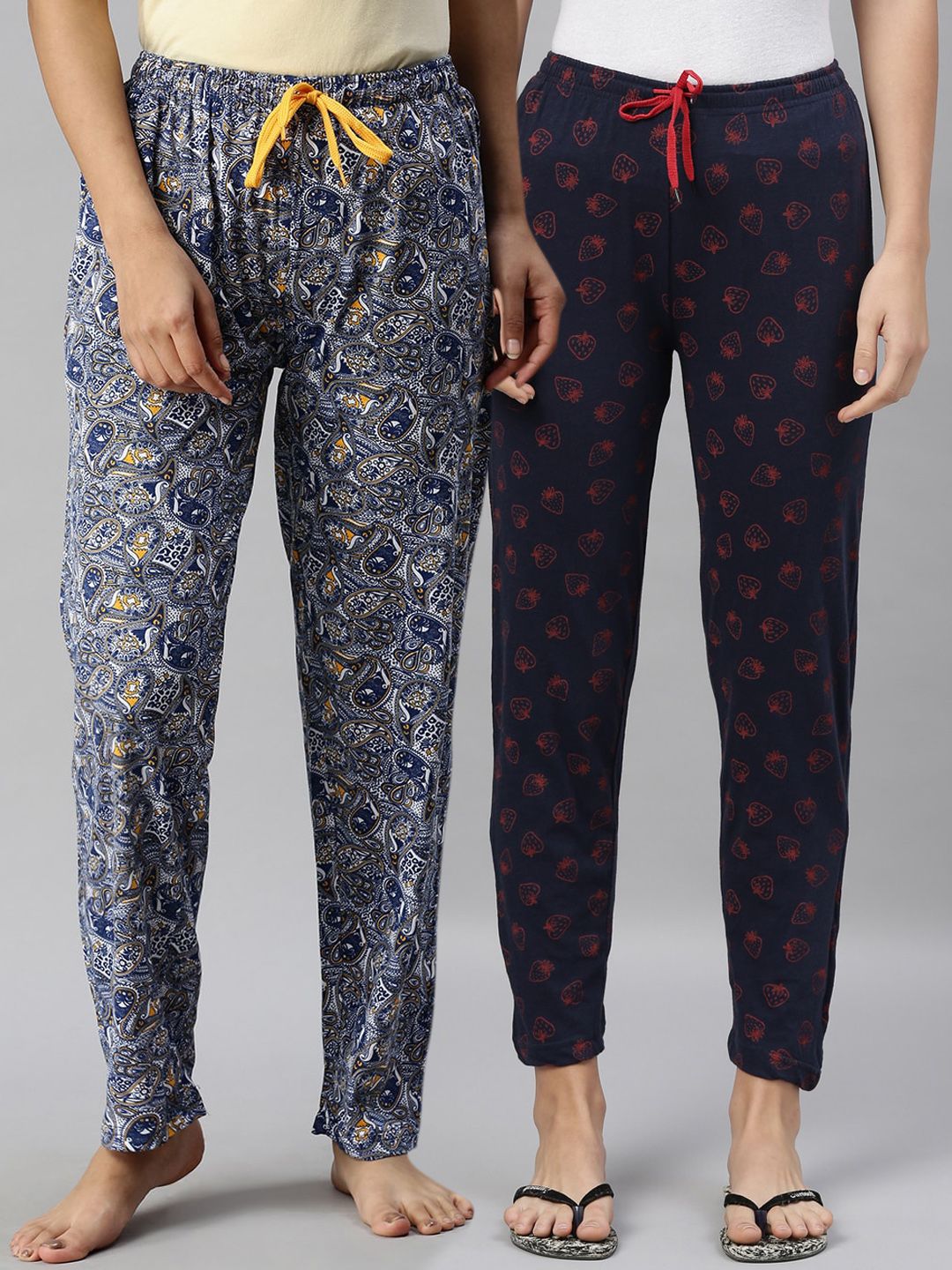 Kryptic Women Pack Of 2 Printed Straight Cotton Lounge Pants Price in India