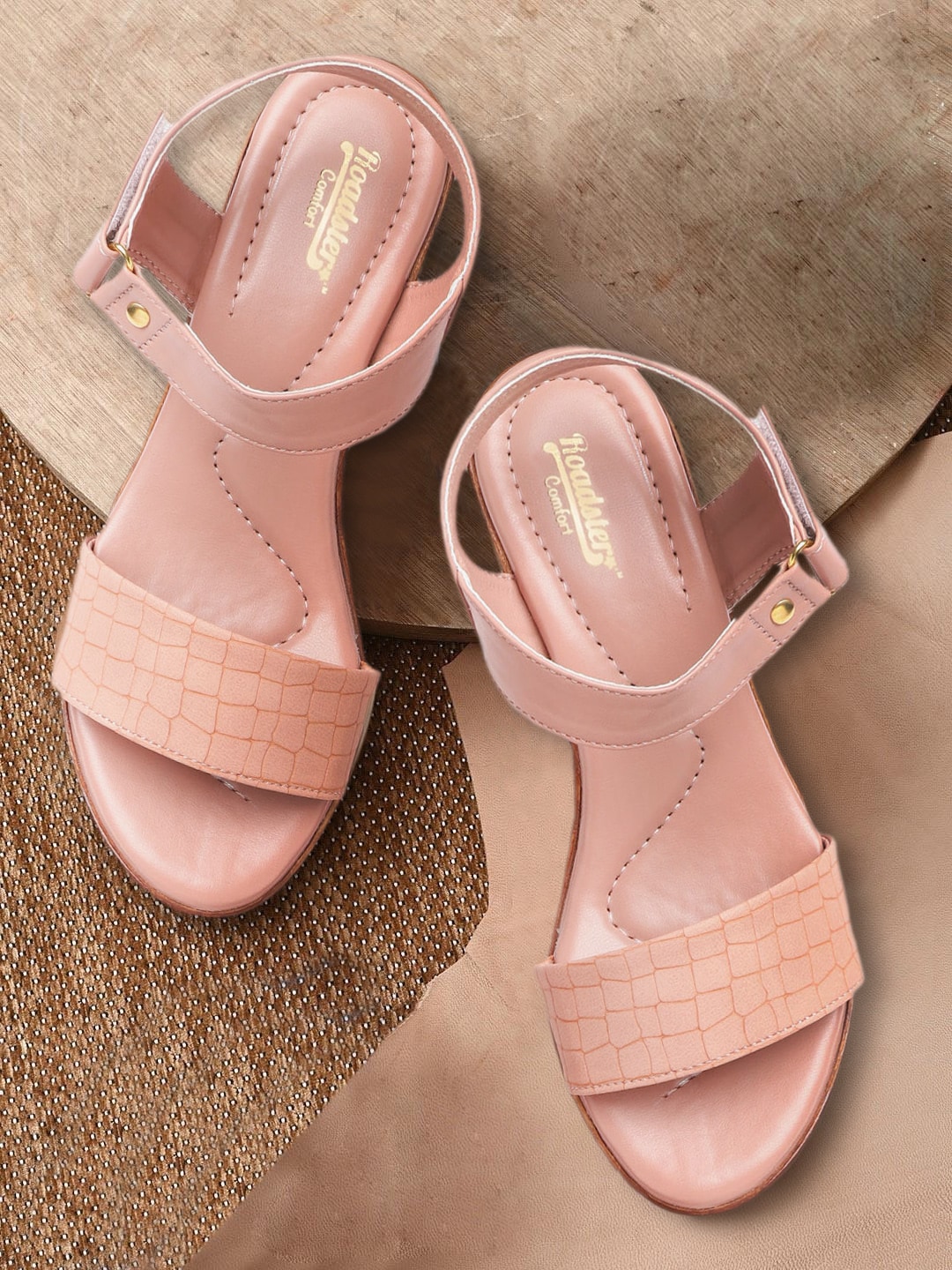 The Roadster Lifestyle Co Pink Croc Textured Wedges Price in India
