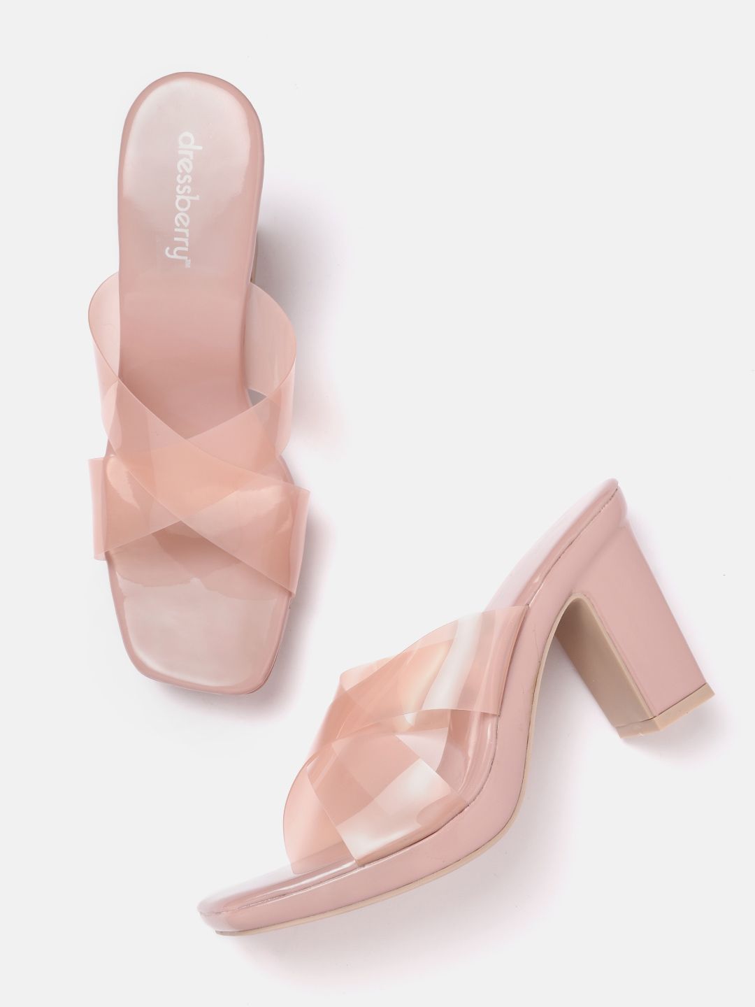 DressBerry Transparent Pink Solid Block Heels Price in India