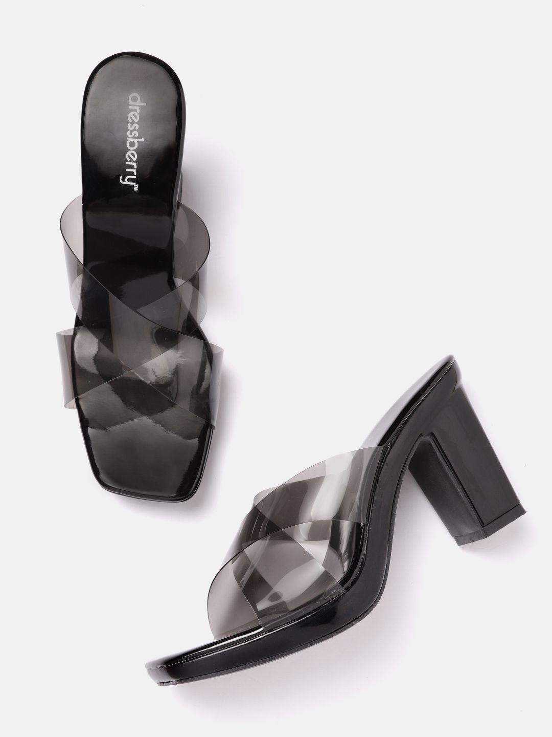 DressBerry Transparent Black Solid Block Heels Price in India