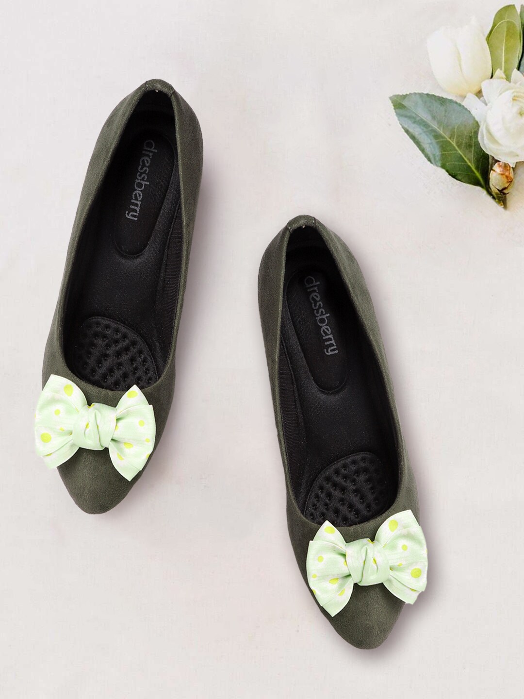 DressBerry Olive Green Wedge Pumps with Bows Price in India
