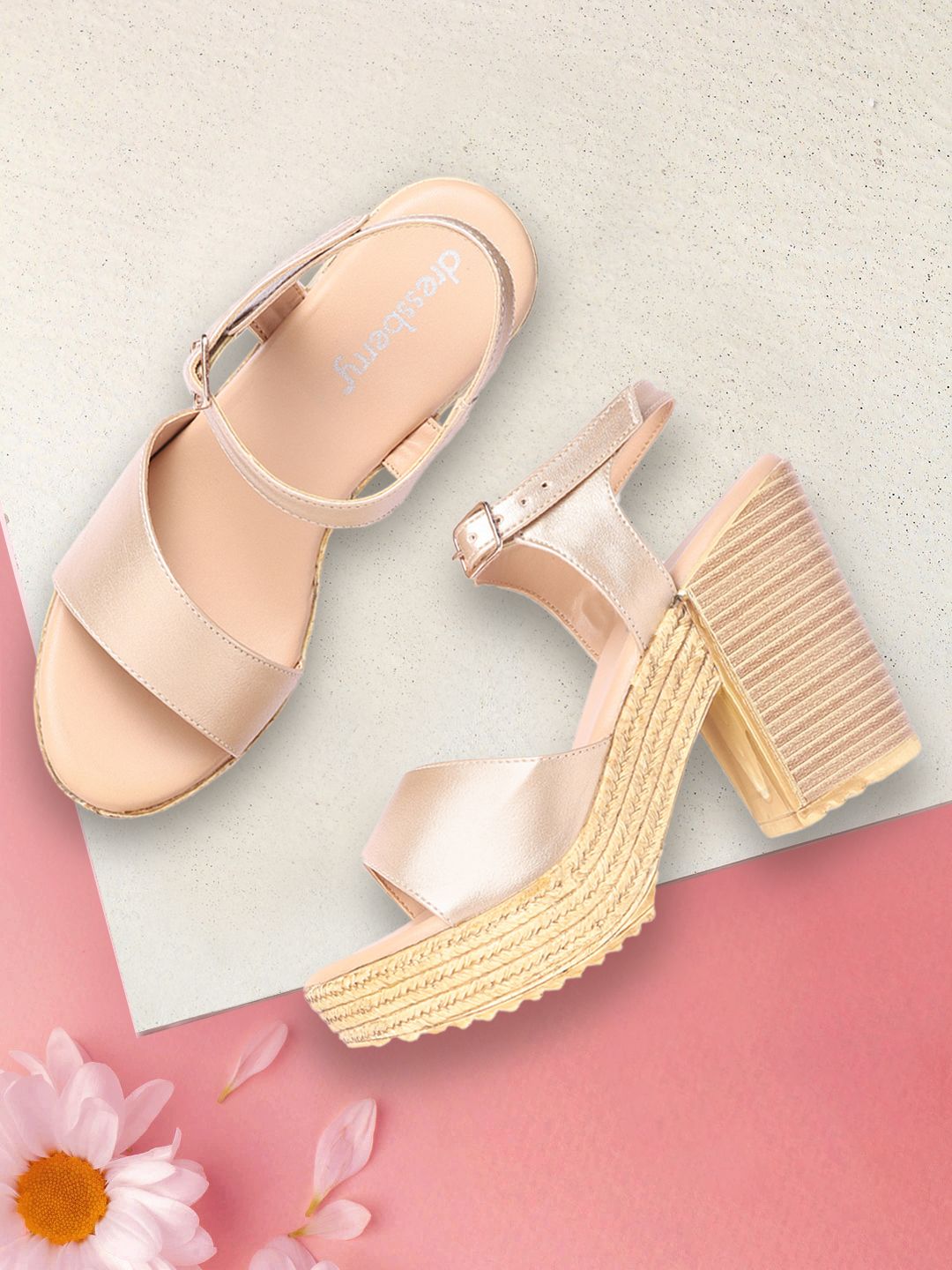 DressBerry Rose Gold-Toned Solid Platform Heels Price in India