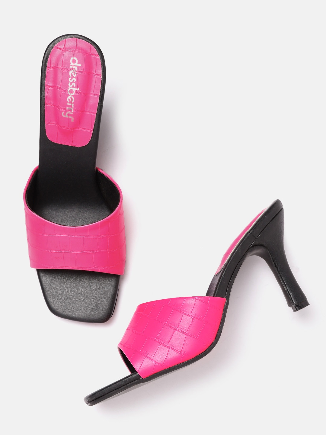 DressBerry Fuchsia Pink Croc Textured Slim Heels Price in India