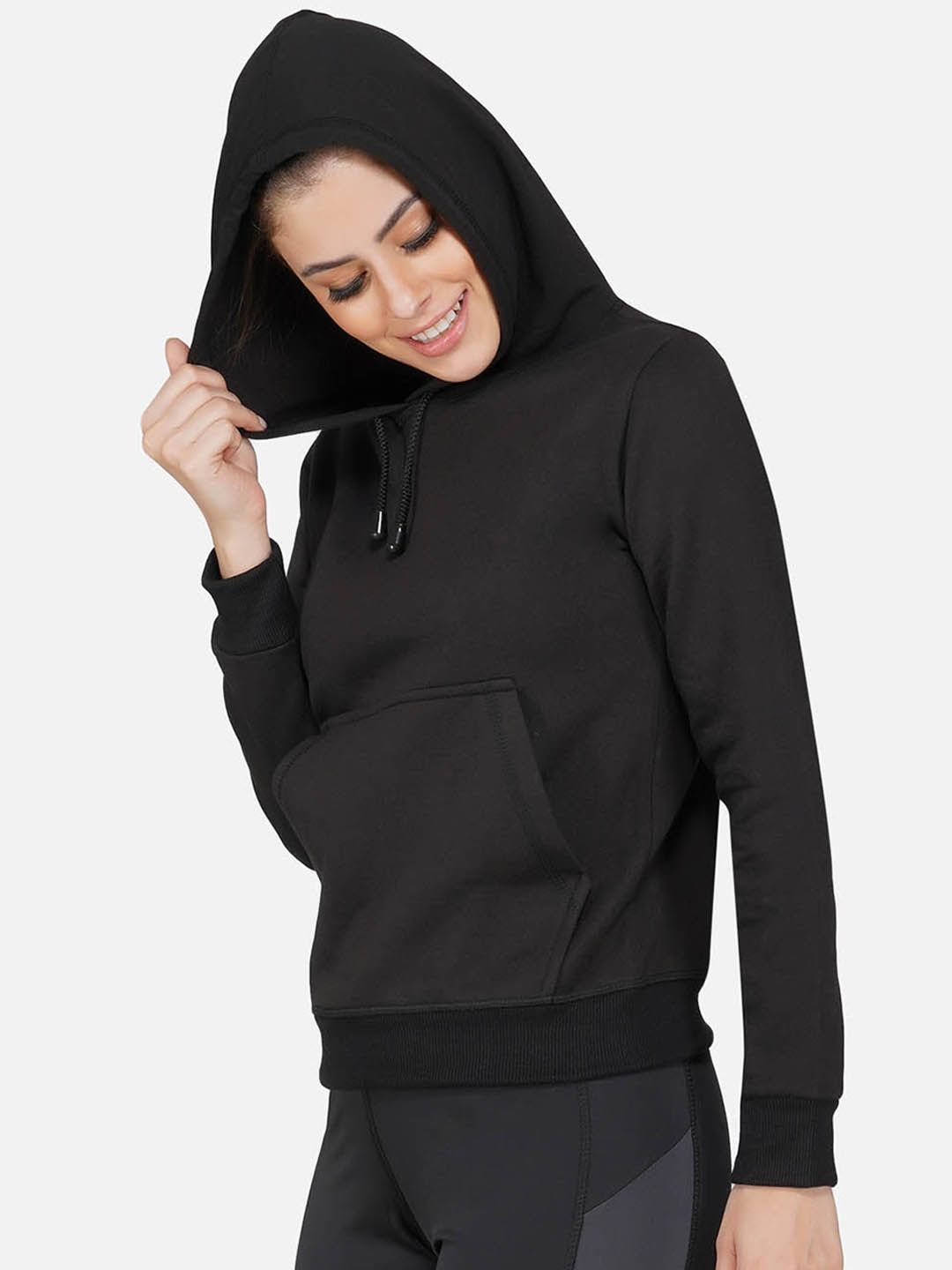 NEU LOOK FASHION Women Black Hooded Sweatshirt Price in India