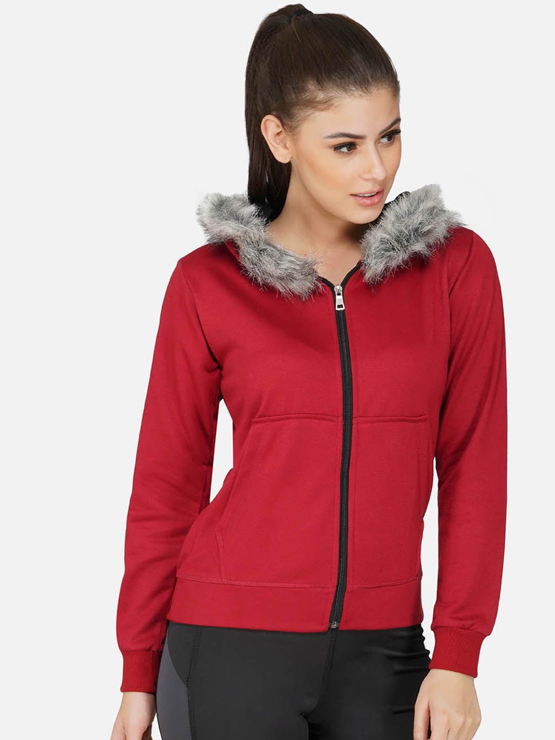 NEU LOOK FASHION Women Maroon Solid Hooded Sweatshirt Price in India