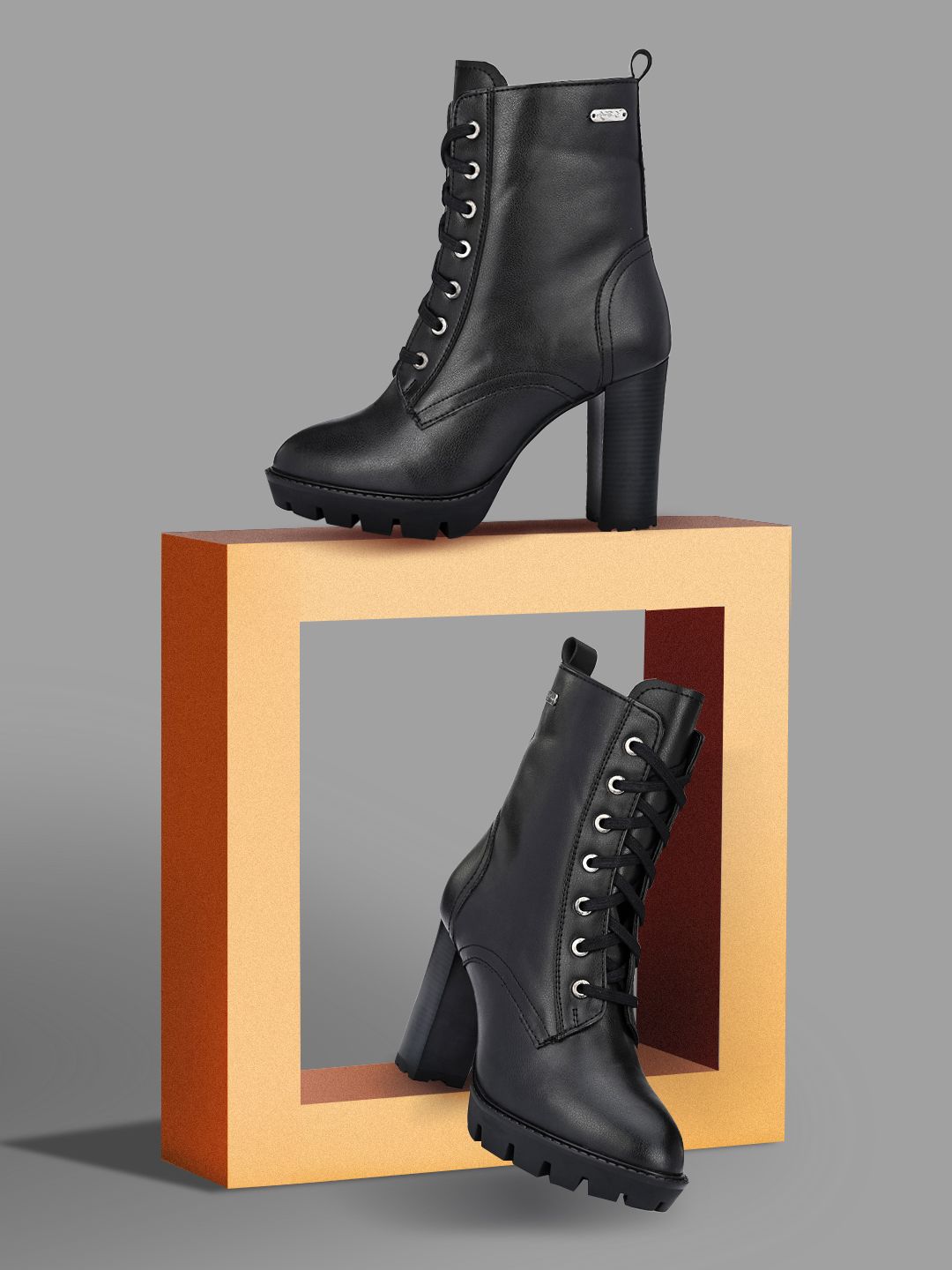 Delize Black Party High-Top Platform Heeled Boots Price in India