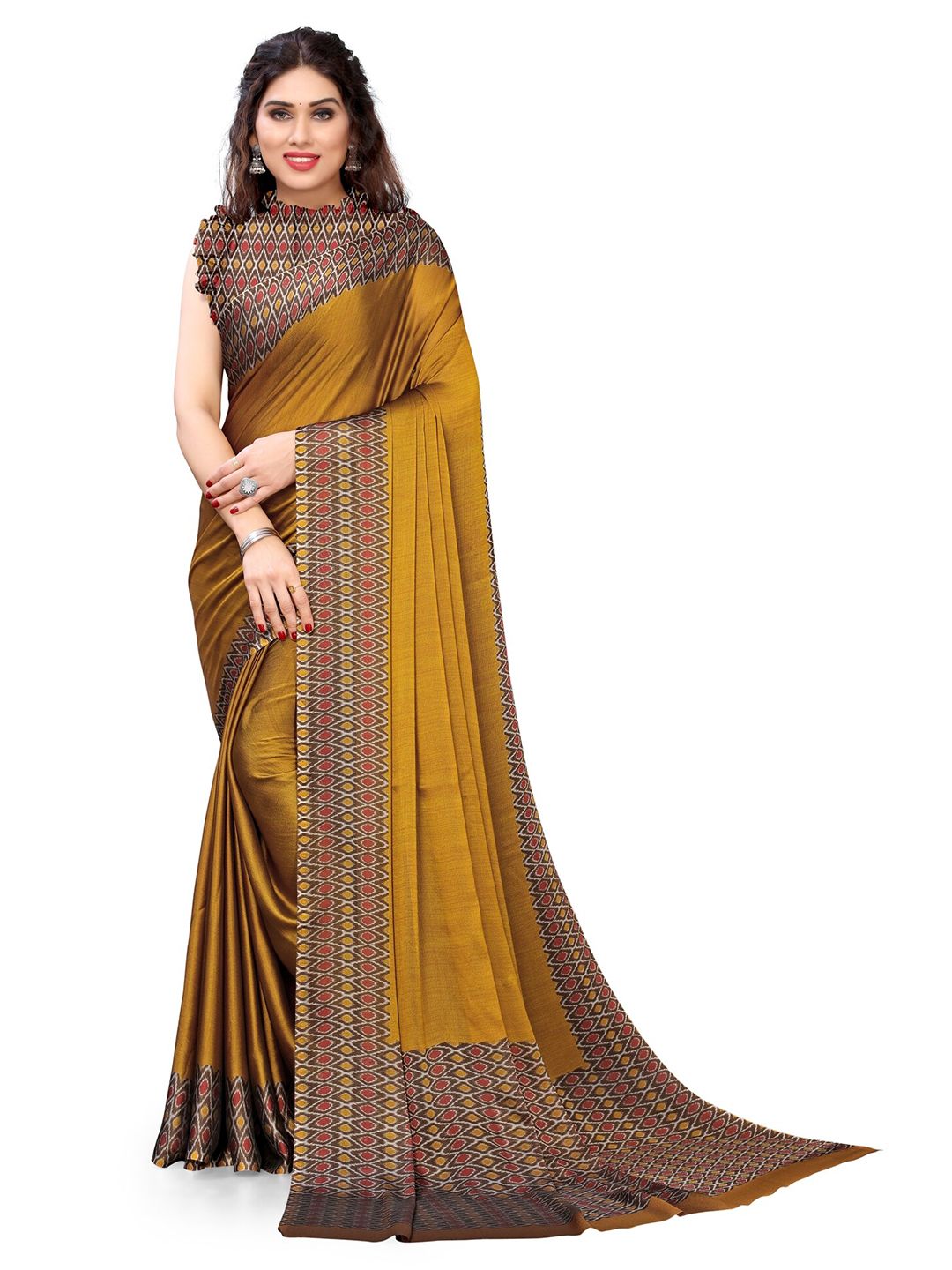 KALINI Mustard & Brown Printed Saree