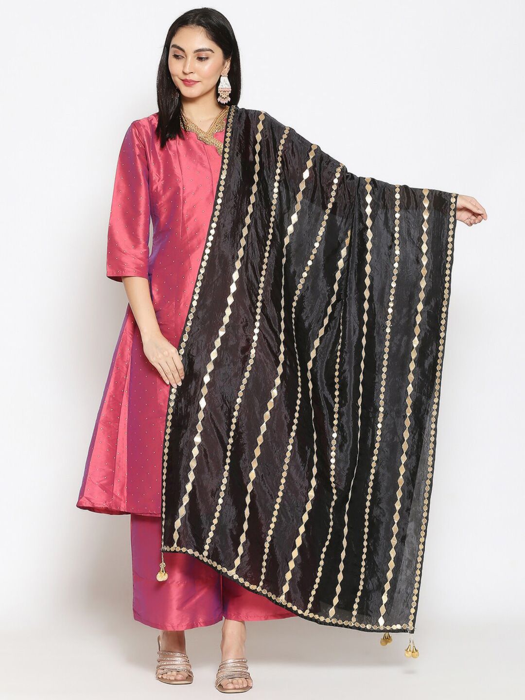 Dupatta Bazaar Black & Gold-Toned Embroidered Dupatta with Gotta Patti Price in India