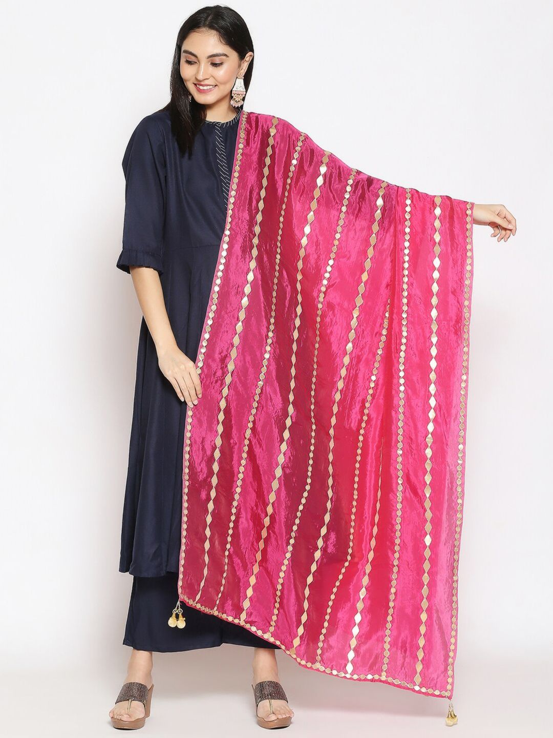 Dupatta Bazaar Fuchsia & Gold-Coloured Embroidered Dupatta with Gotta Patti Price in India