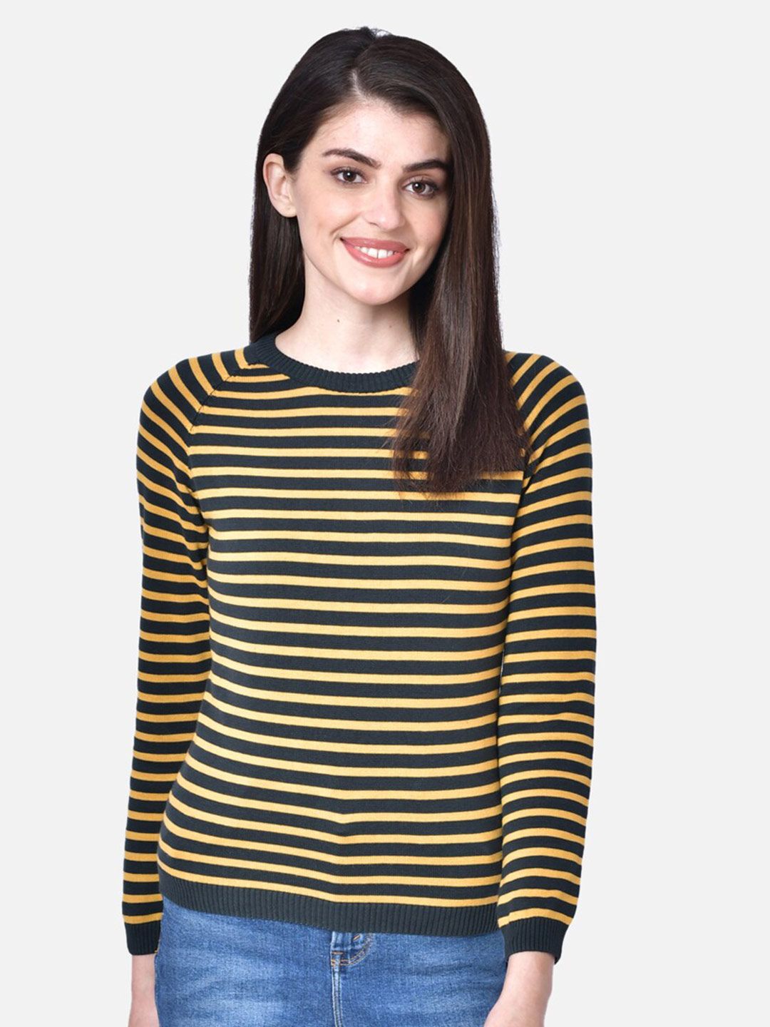 DAiSY Women Yellow & Black Striped Acrylic Pullover Price in India