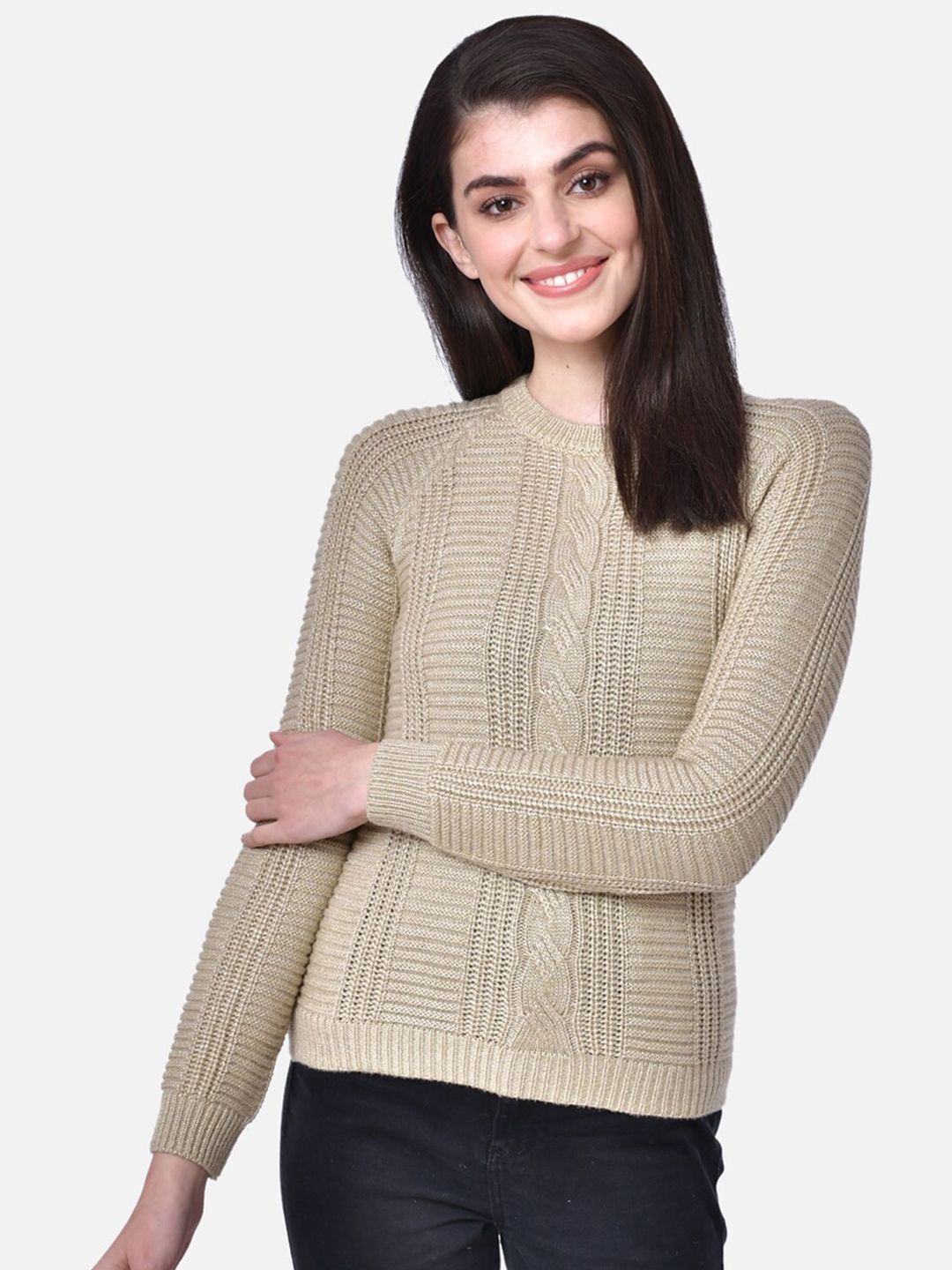 DAiSY Women Gold-Toned Open Knitted Pullover Price in India