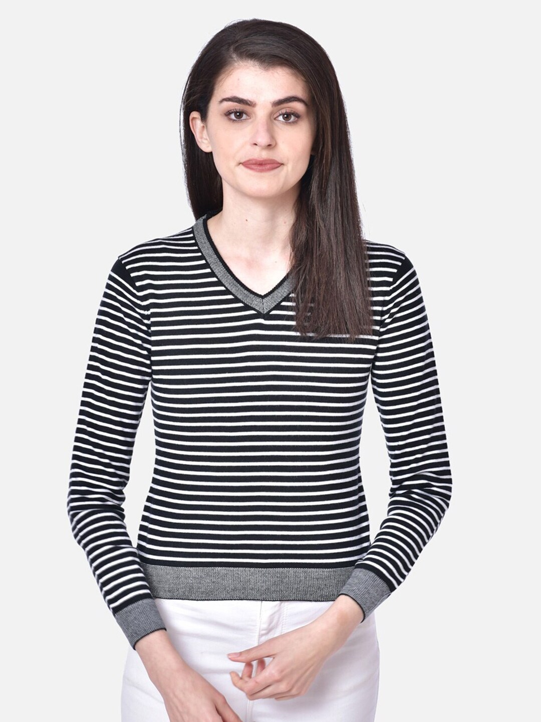 DAiSY Women Black & White Striped Acrylic Pullover Price in India