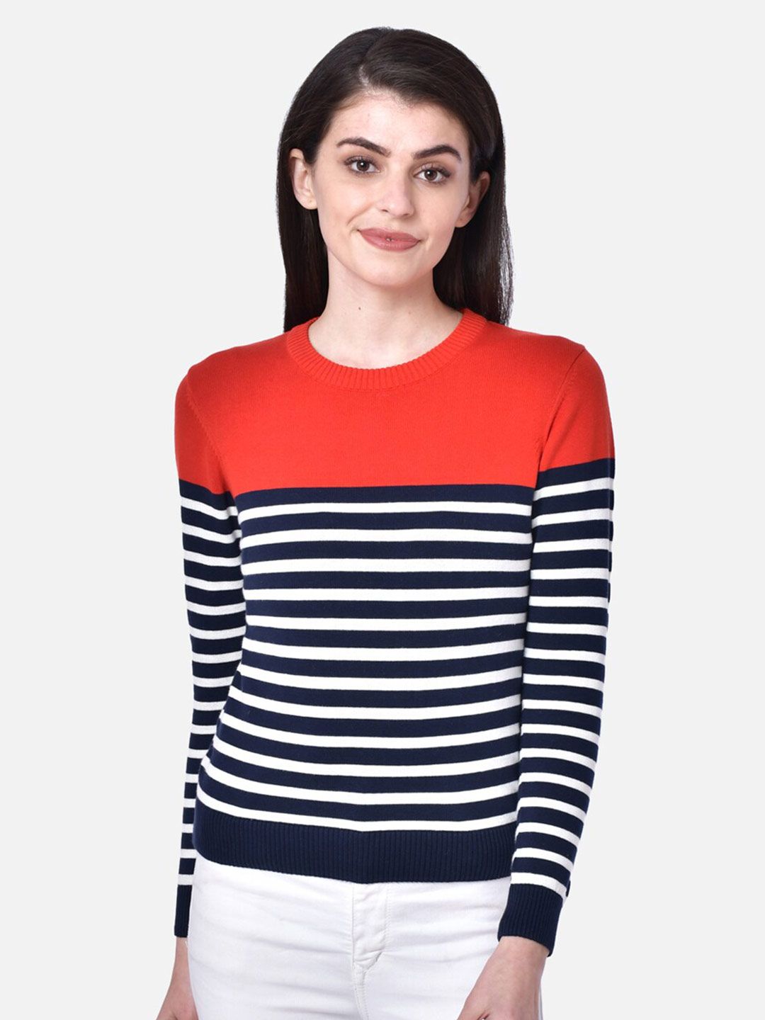 DAiSY Women Red & White Striped Pullover Price in India
