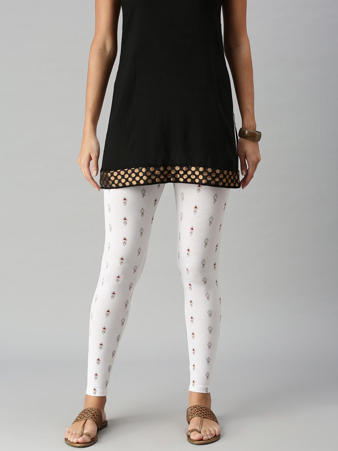 De Moza Women White & Red Printed Ankle Length Leggings Price in India