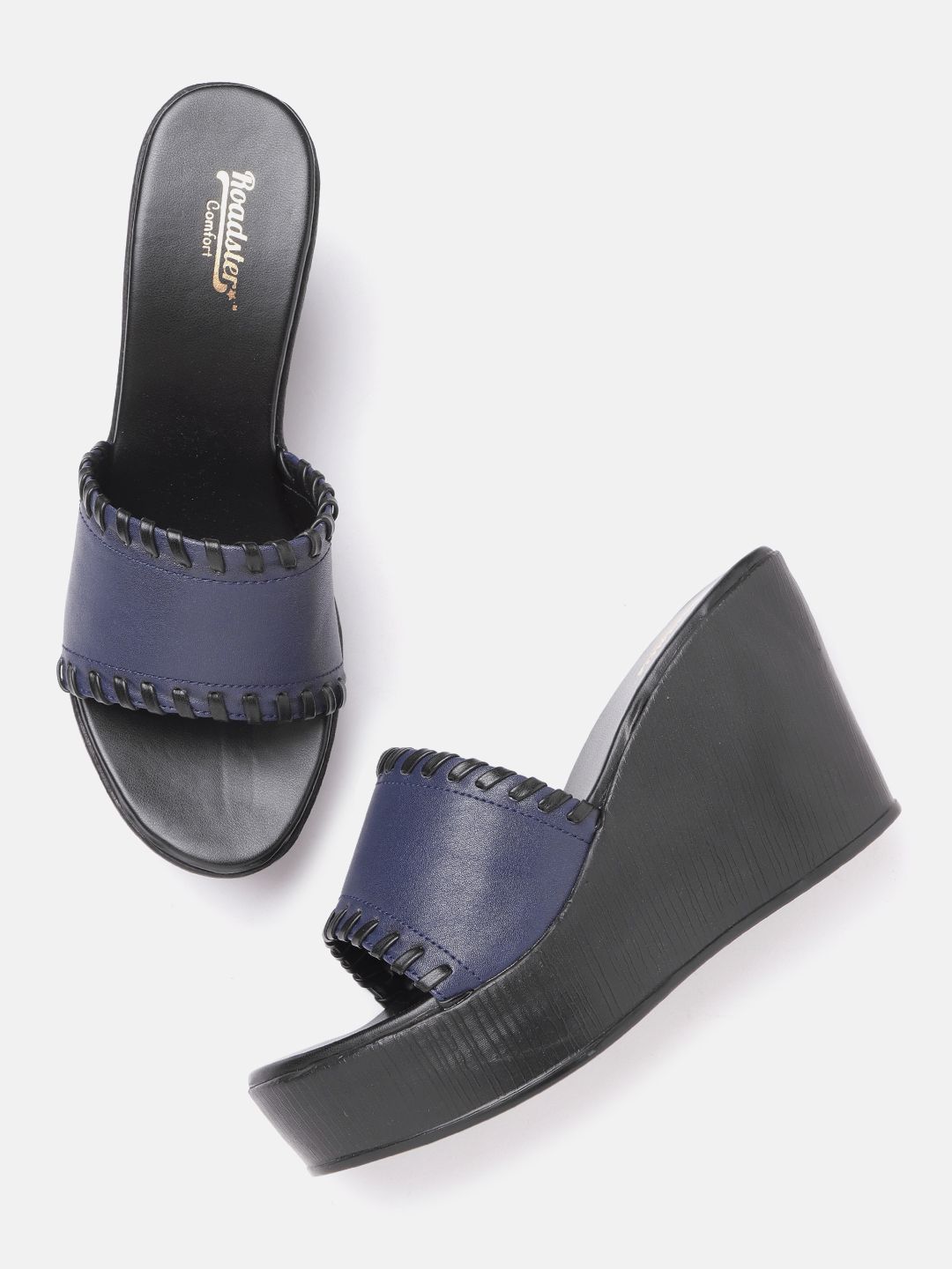 Roadster Navy Blue Solid Wedges Price in India