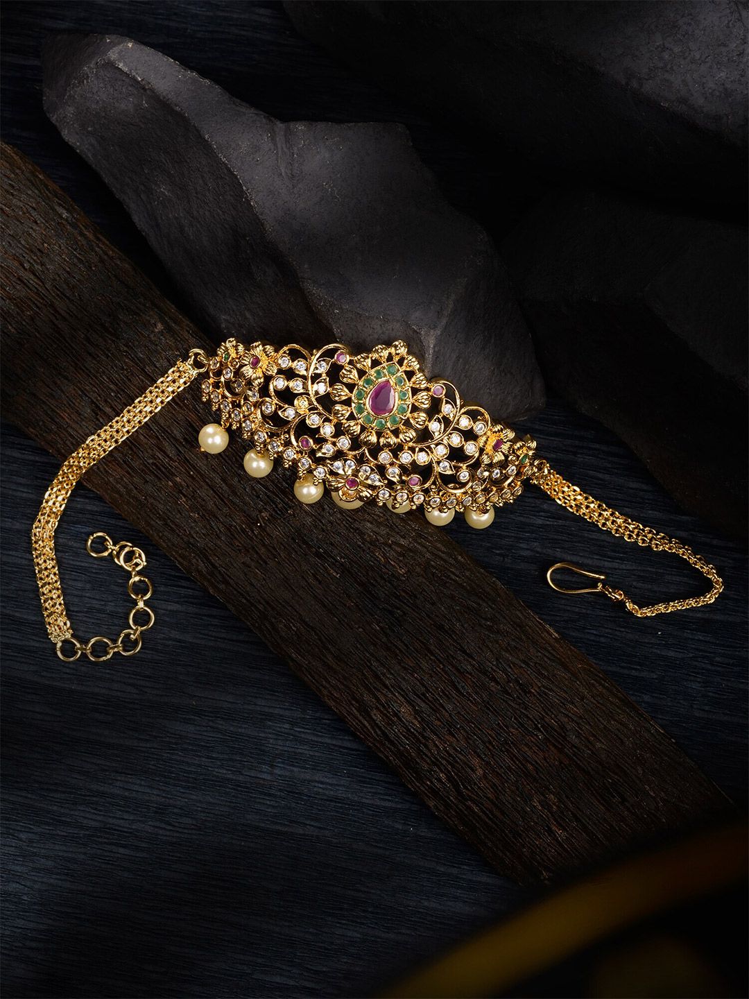 Saraf RS Jewellery Women Gold-Toned AD Studded & Pearl Beaded  Armlet Bracelet Price in India