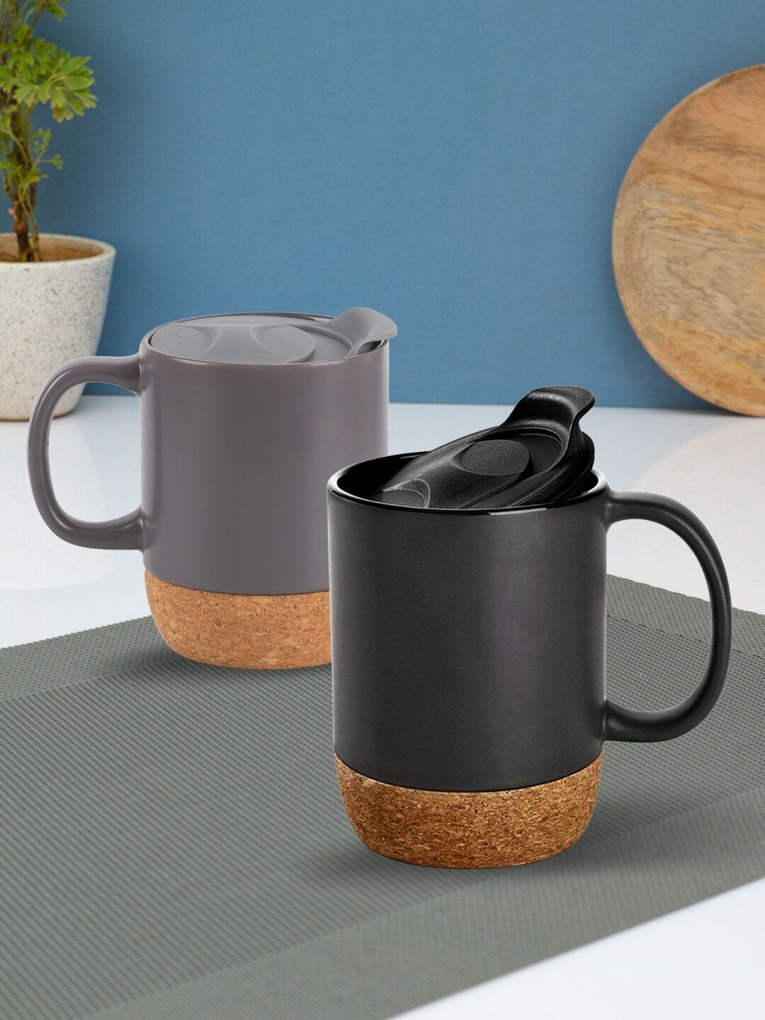 JCPL Pack Of 2 Black & Grey Tea Mug with Splash Proof Lid 400 ml Price in India