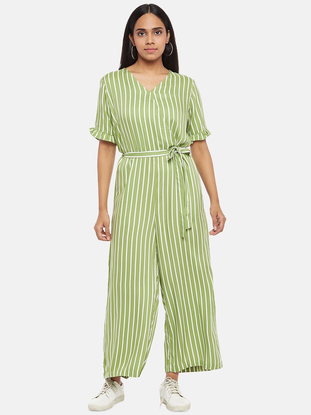Honey by Pantaloons Green & White Striped Basic Jumpsuit Price in India