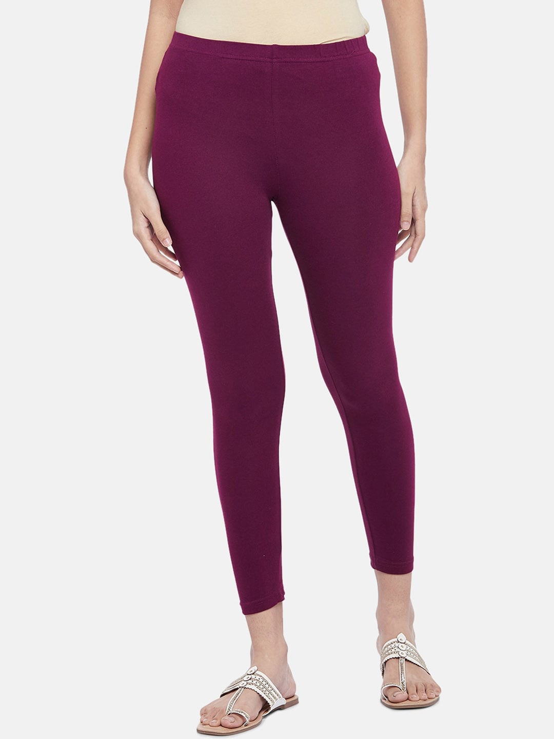 RANGMANCH BY PANTALOONS Women Magenta Solid Ankle Length Leggings Price in India