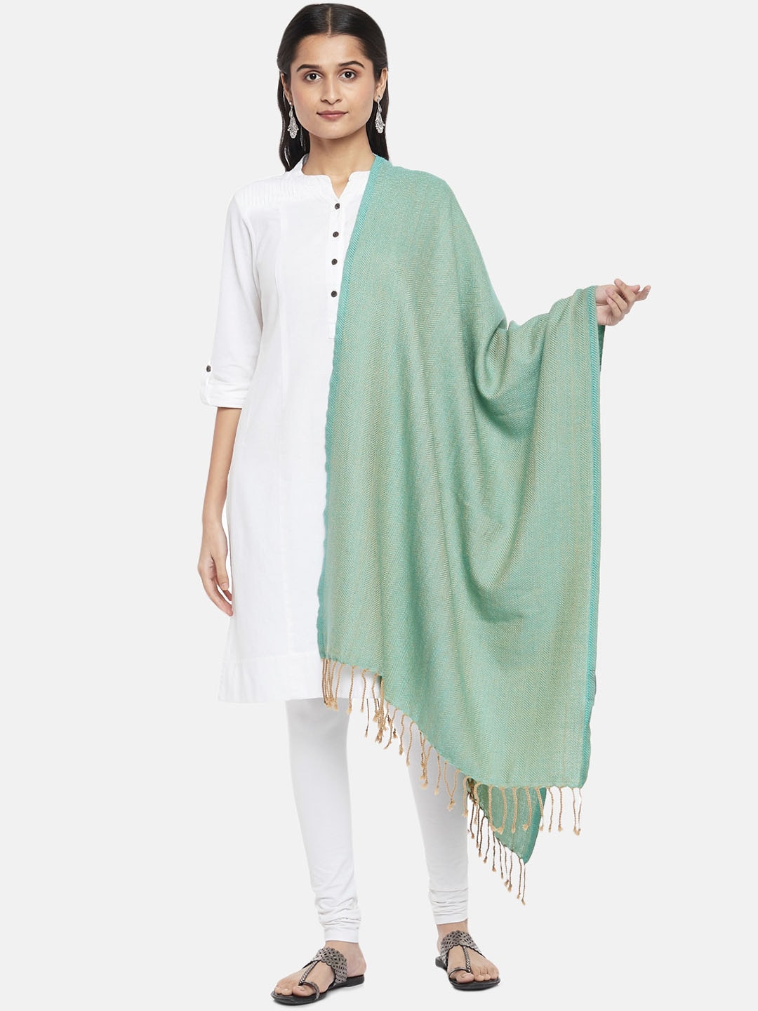 RANGMANCH BY PANTALOONS Women Green Woven Design Shawl Price in India