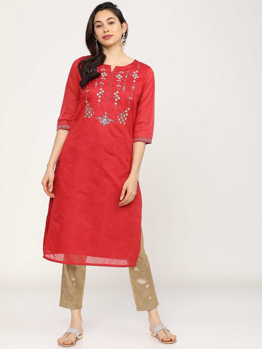 Vishudh Women Red Yoke Design Kurta Price in India