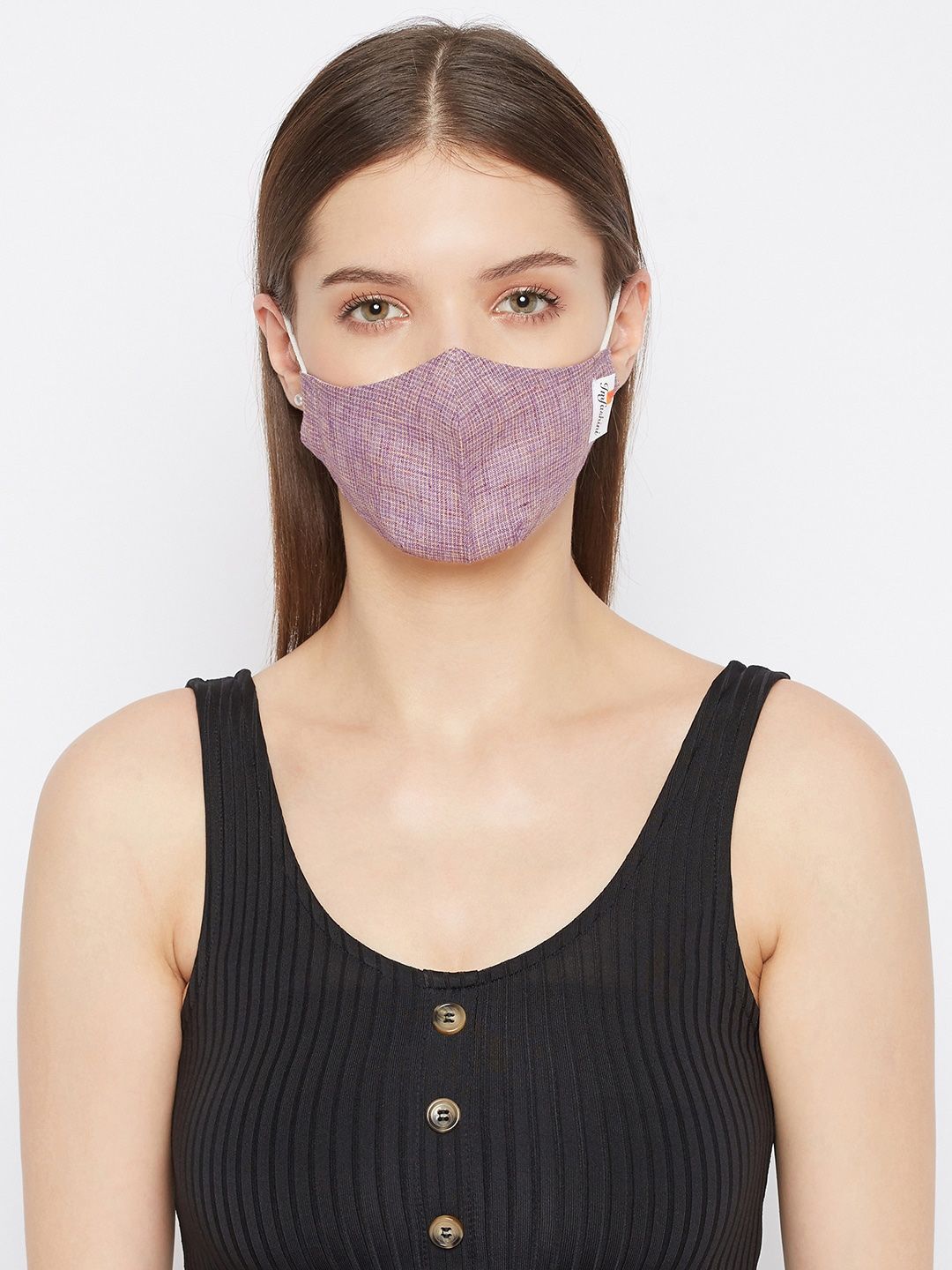 Imfashini Women Purple & Beige Checked 2-Ply Reusable Cotton Cloth Mask Price in India