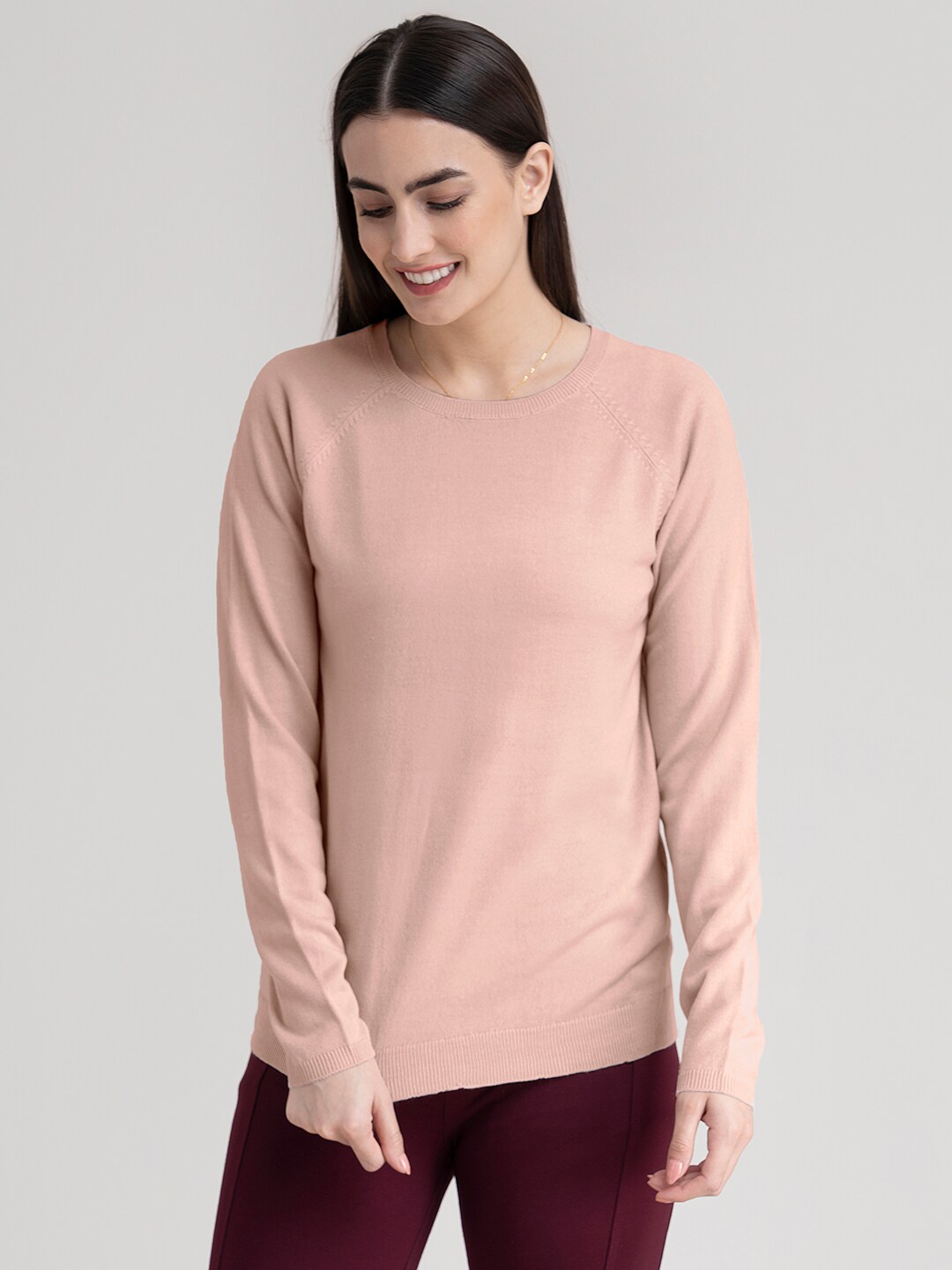 FableStreet Women Pink Solid Acrylic Knit Sweater Price in India
