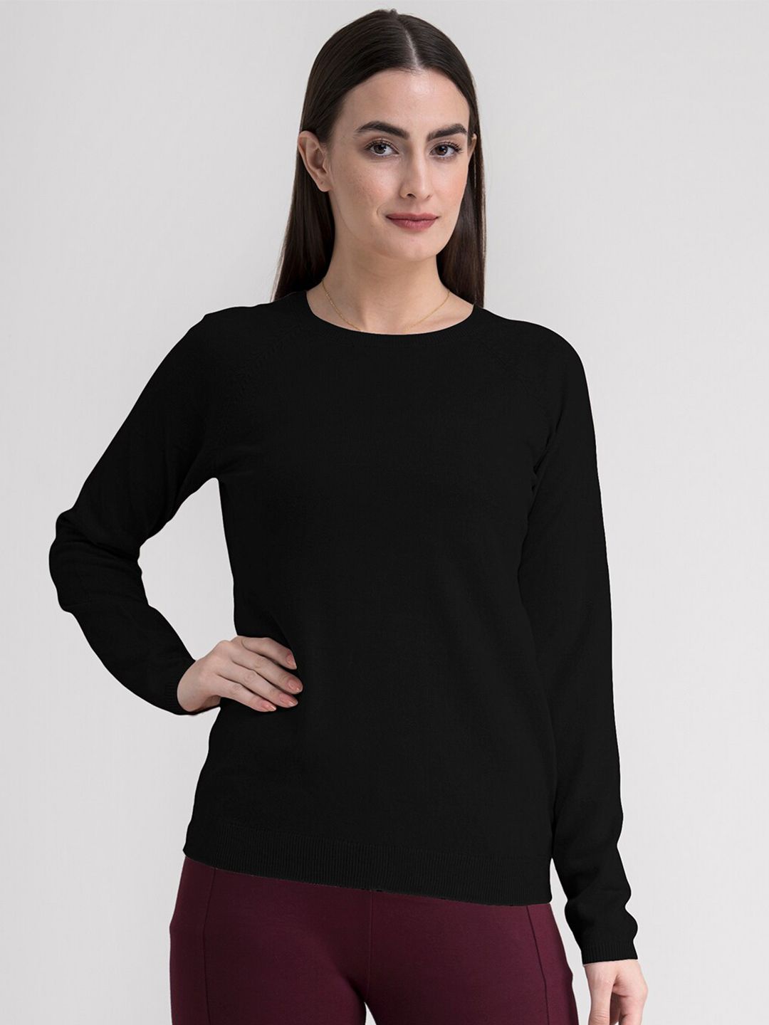 FableStreet Women Black Acrylic  Pullover Price in India