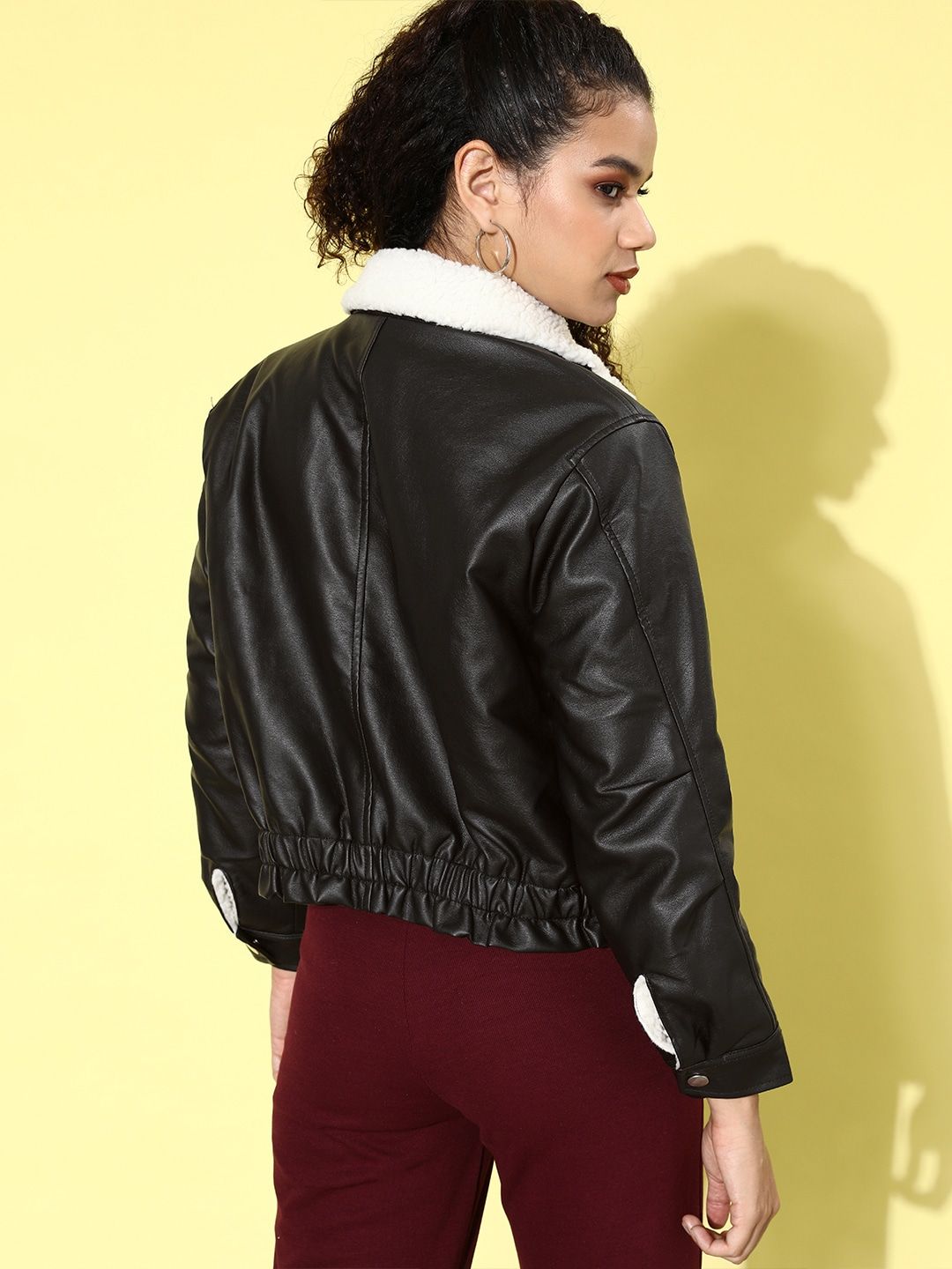 Buy Tokyo Talkies Women Black Crop Leather Jacket - Jackets for