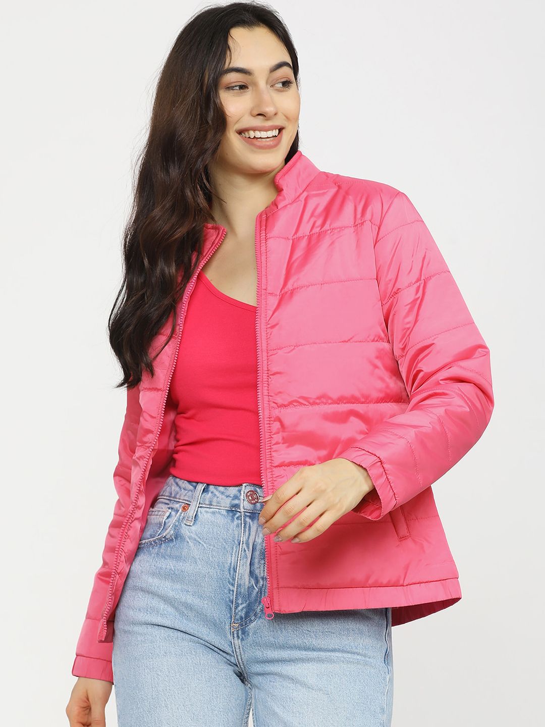 Tokyo Talkies Women Neon Pink Puffer Jacket Price in India