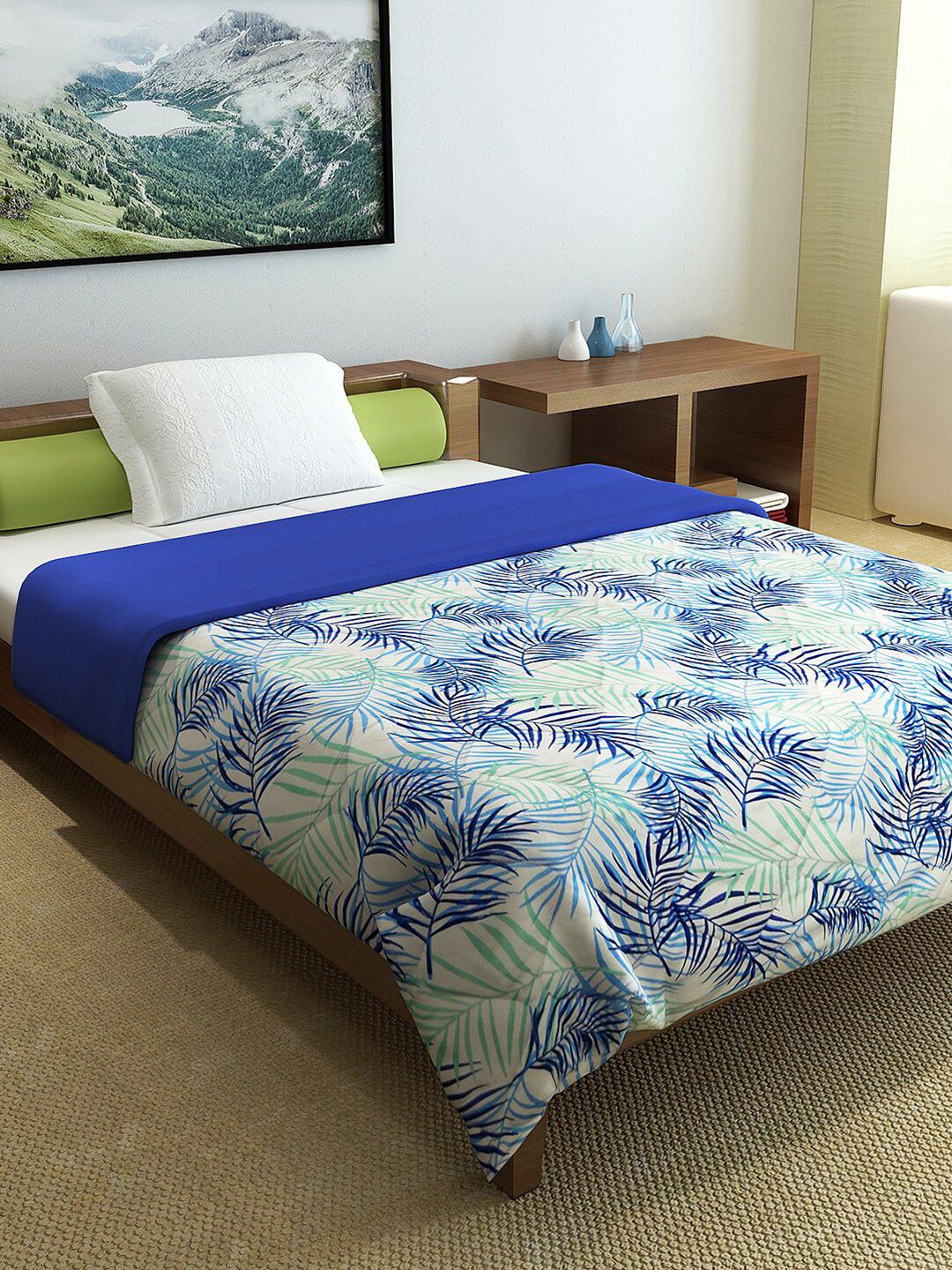 Divine Casa Navy Blue & Green Floral AC Room 150 GSM Single Bed Comforter Price in India