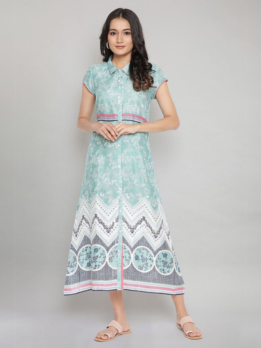 AURELIA Green Floral Printed A-Line Maxi Dress Price in India