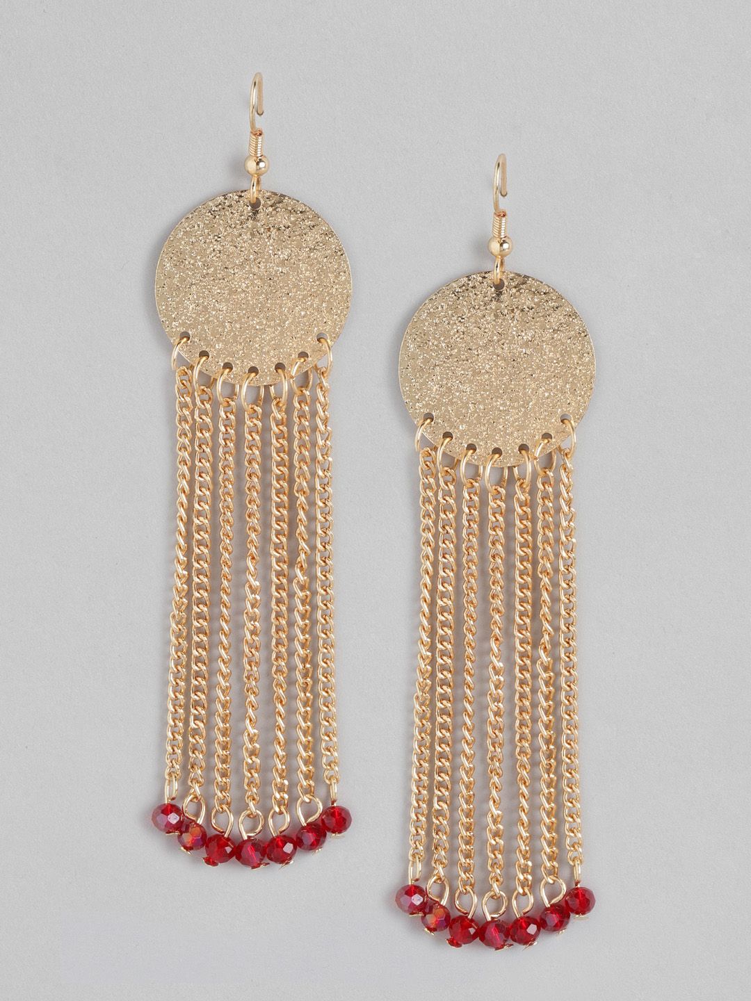 Anouk Red & Gold-Toned Beaded Circular Drop Earrings Price in India