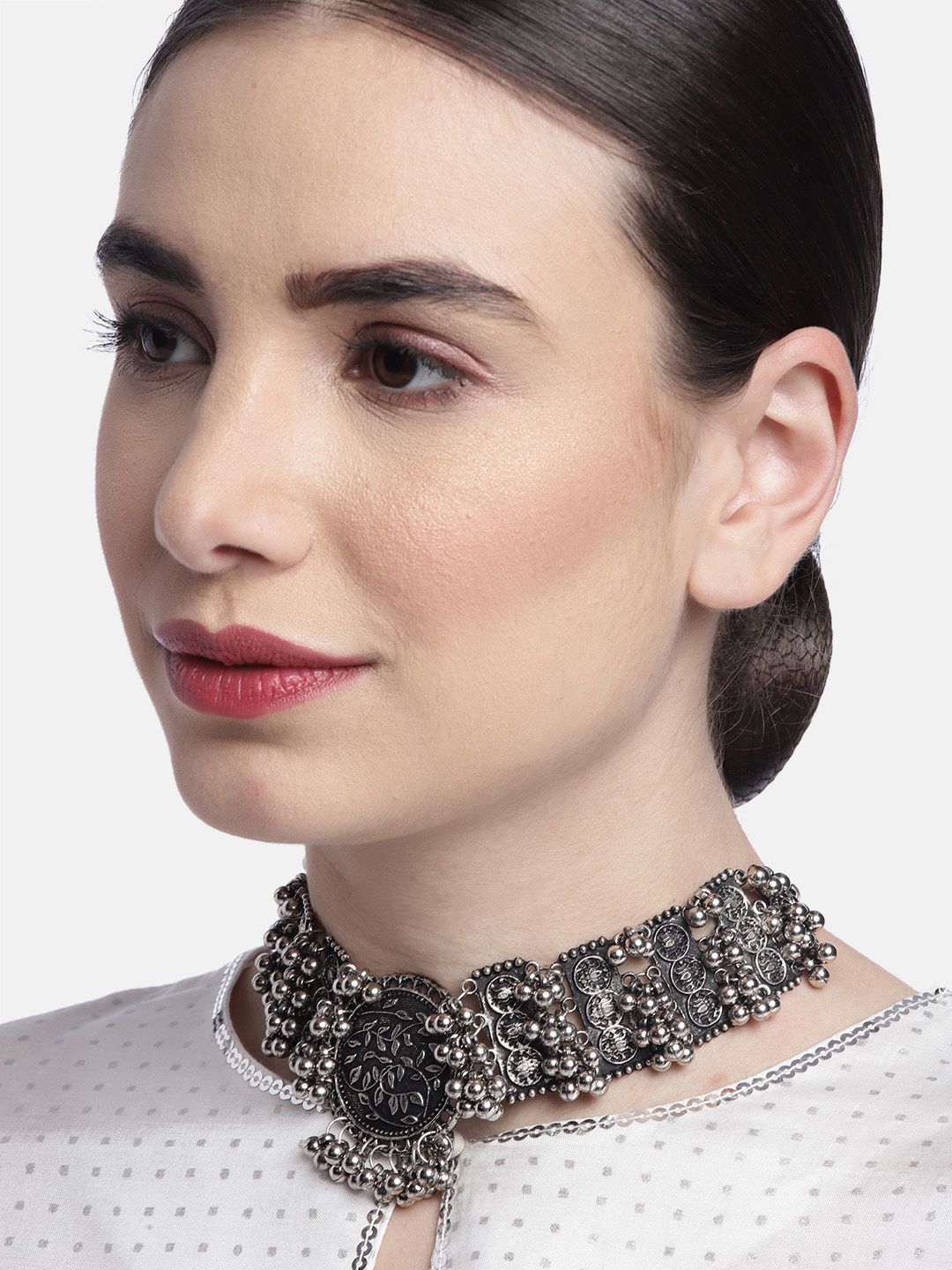 Anouk Oxidised Silver-Toned Silver Choker Necklace Price in India