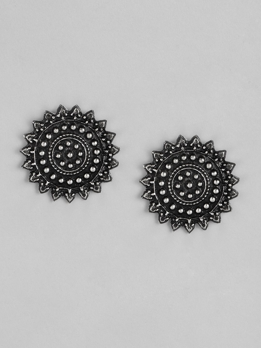 Anouk Silver-Toned Oxidised Circular Oversized Studs Price in India