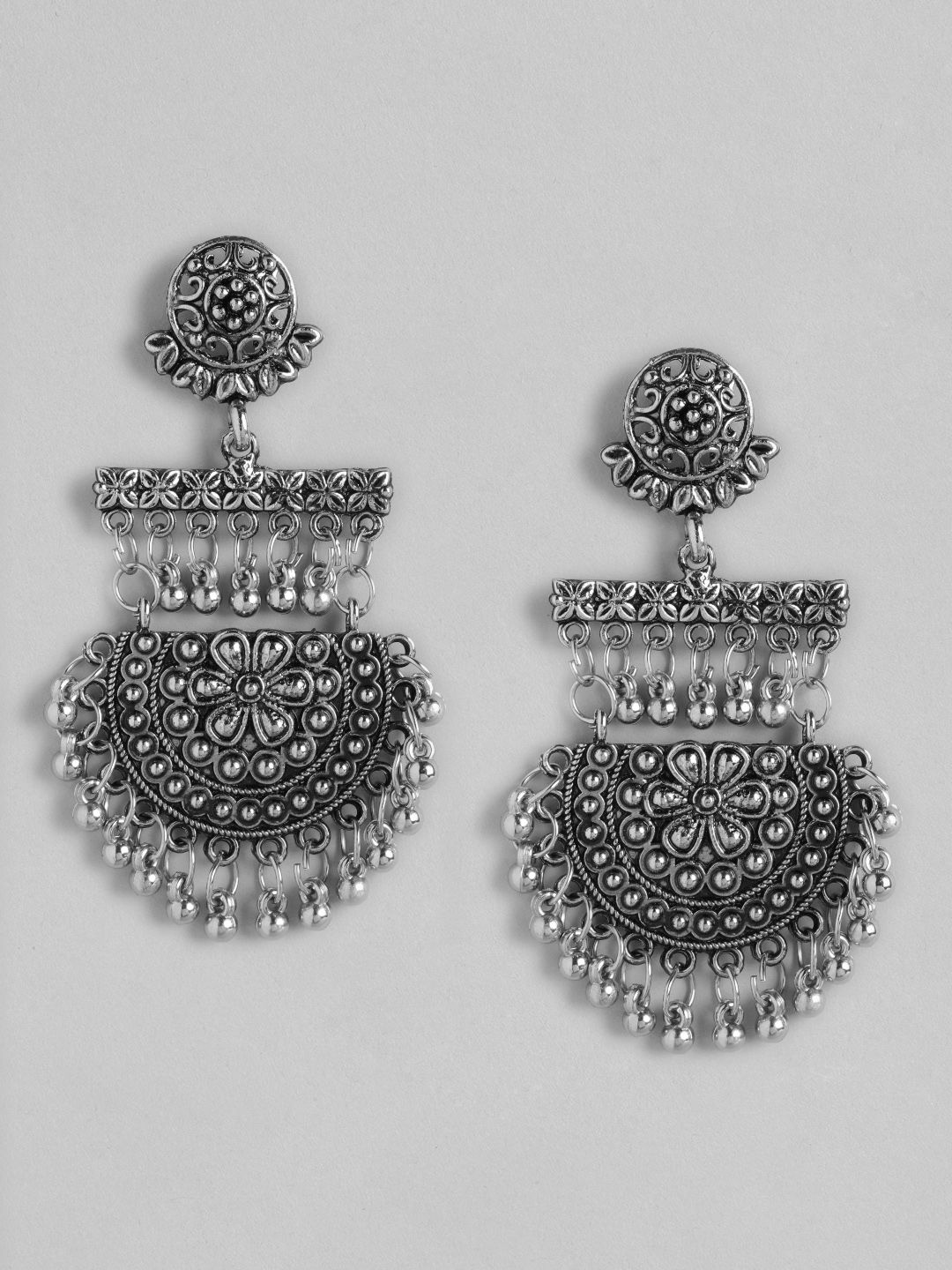Anouk Silver-Toned Oxidised Classic Drop Earrings Price in India