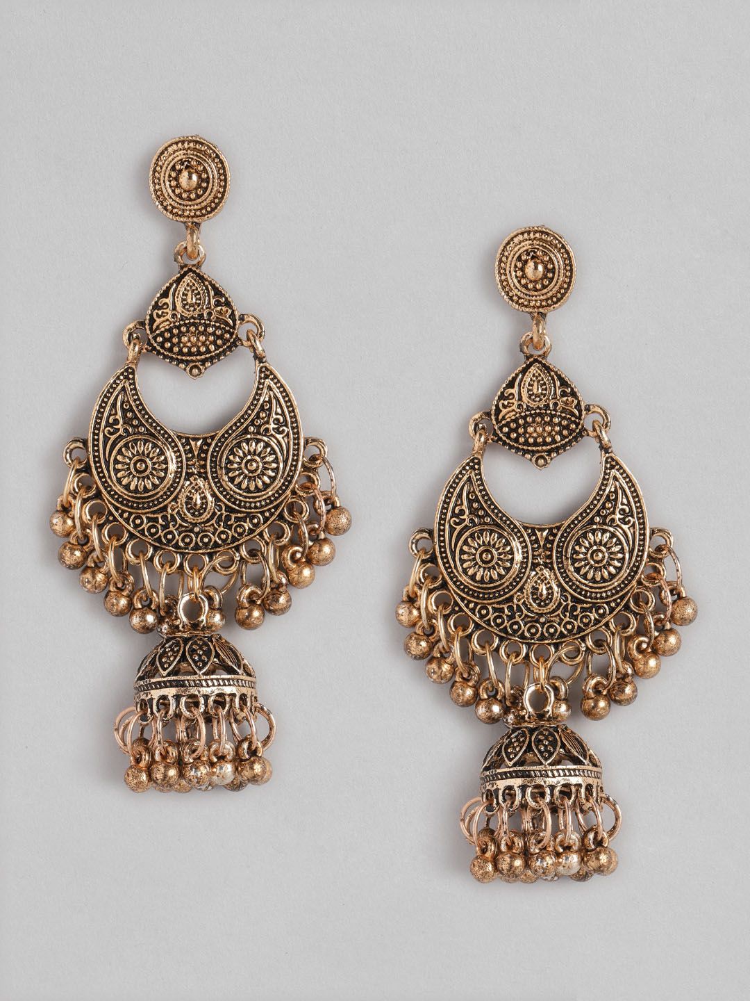 Anouk Rose Gold-Toned Crescent Shaped Antique Chandbalis Price in India