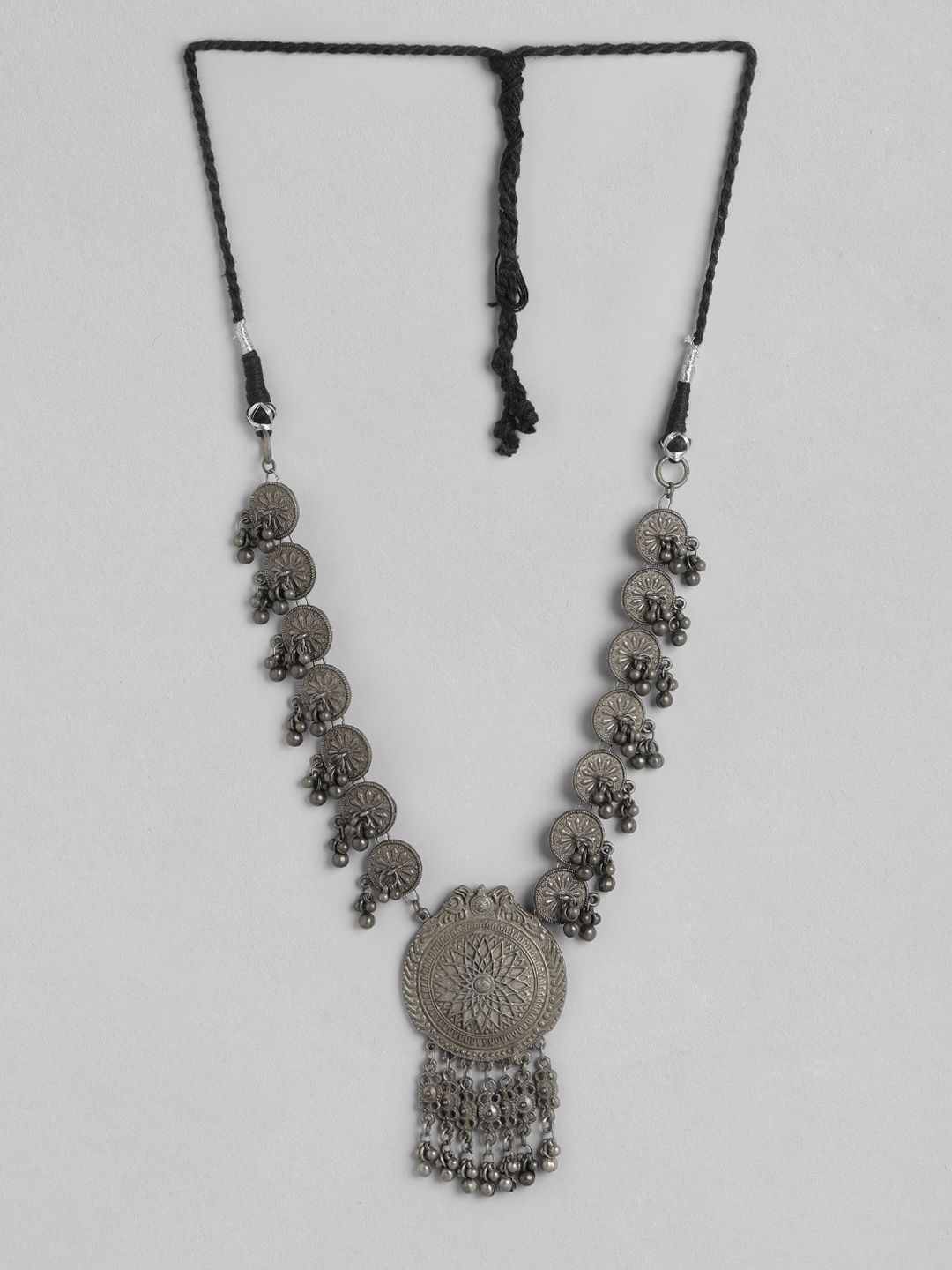 Anouk Silver-Toned Oxidised Necklace with Ghungroo Danglers Price in India