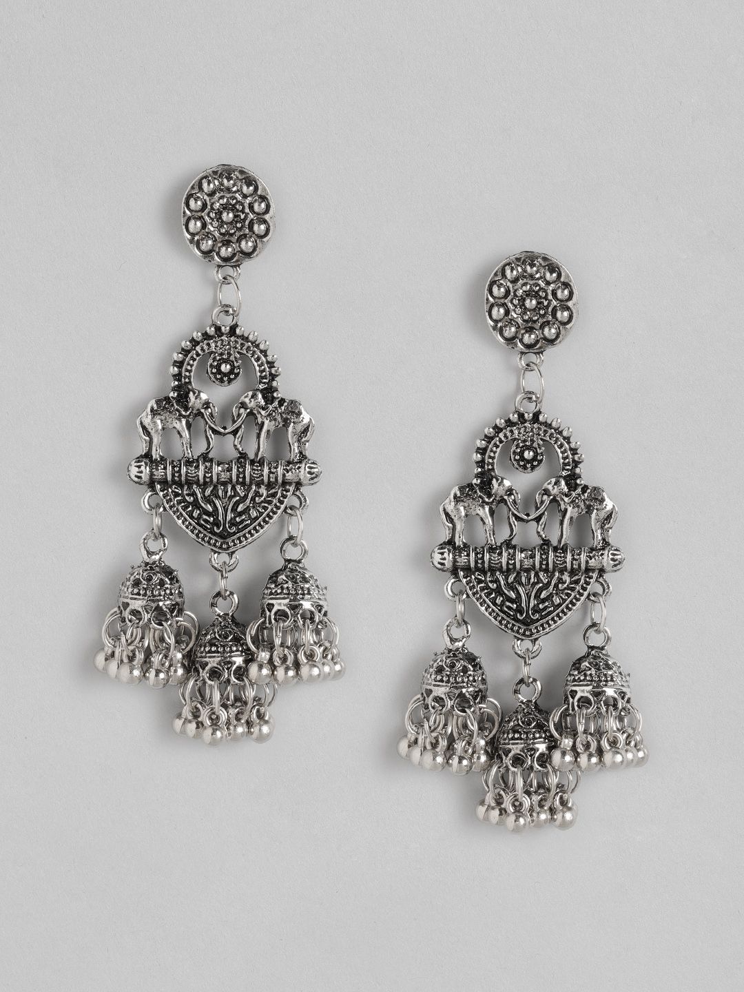 Anouk Oxidised Silver-Toned Classic Drop Earrings Price in India