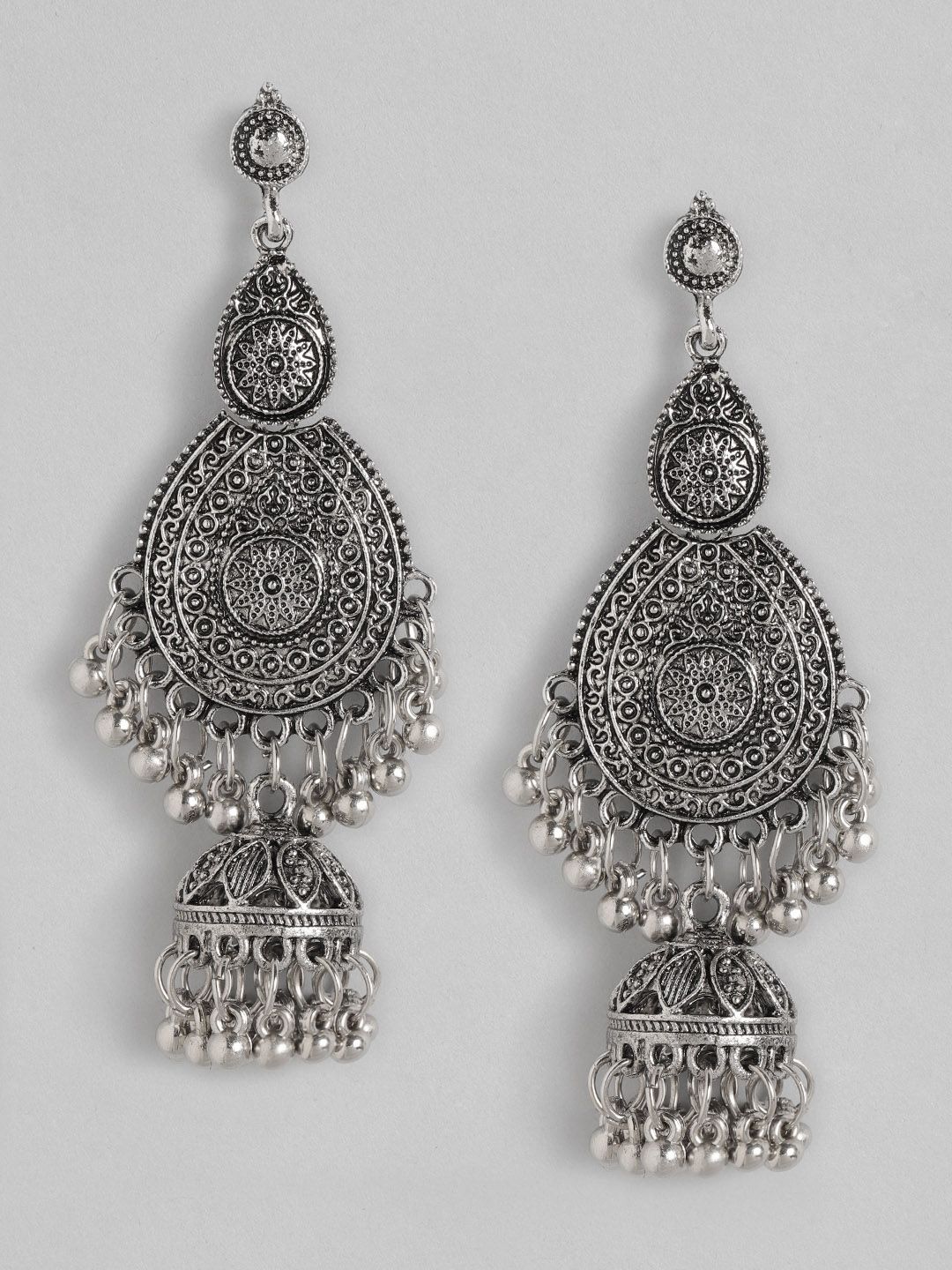 Anouk Silver-Toned Oxidised Dome Shaped Jhumkas Price in India