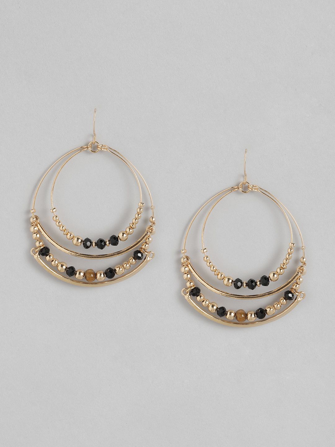 Anouk Gold-Toned & Black Beaded Circular Drop Earrings Price in India