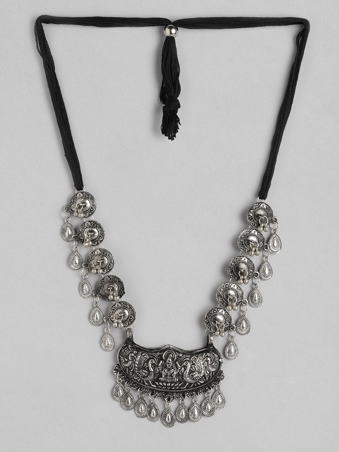 Anouk Silver-Toned Oxidised Temple Statement Necklace Price in India