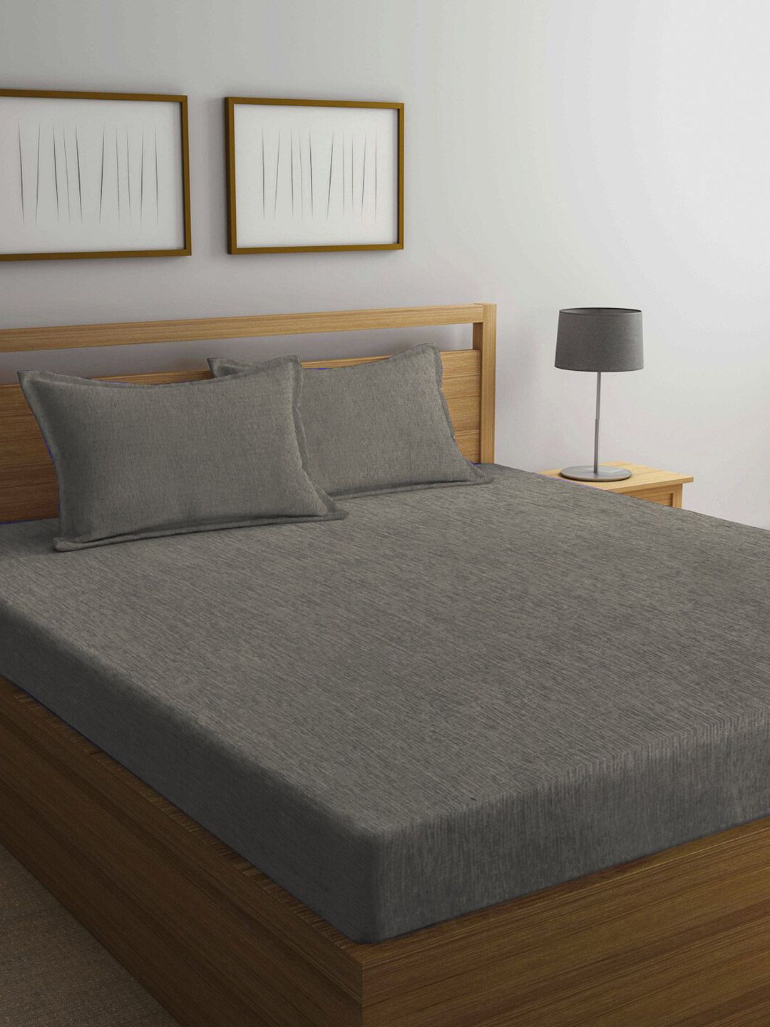 KLOTTHE Grey Solid 210 TC 1 King Bedsheet with 2 Pillow Covers Price in India