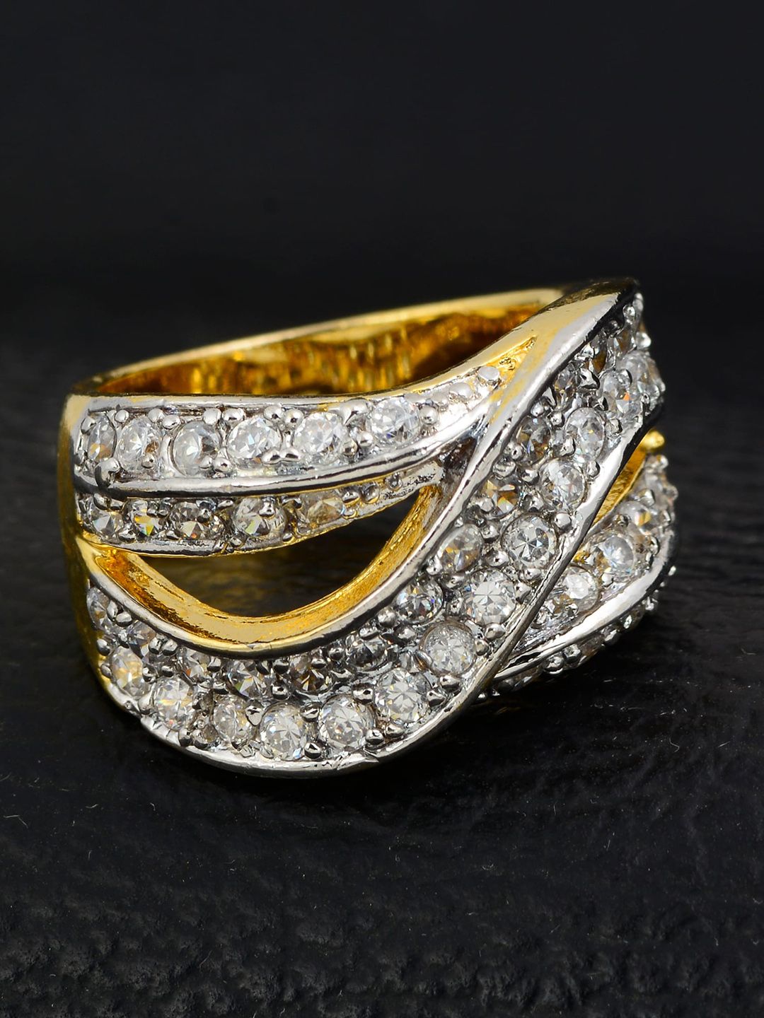 Silgo Gold-Plated & White Stone-Studded Finger Ring Price in India