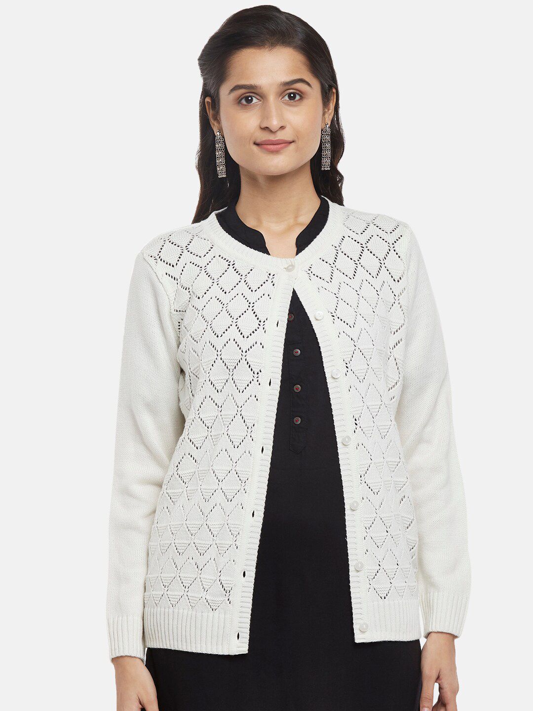 RANGMANCH BY PANTALOONS Women Off White Acrylic Cardigan Price in India