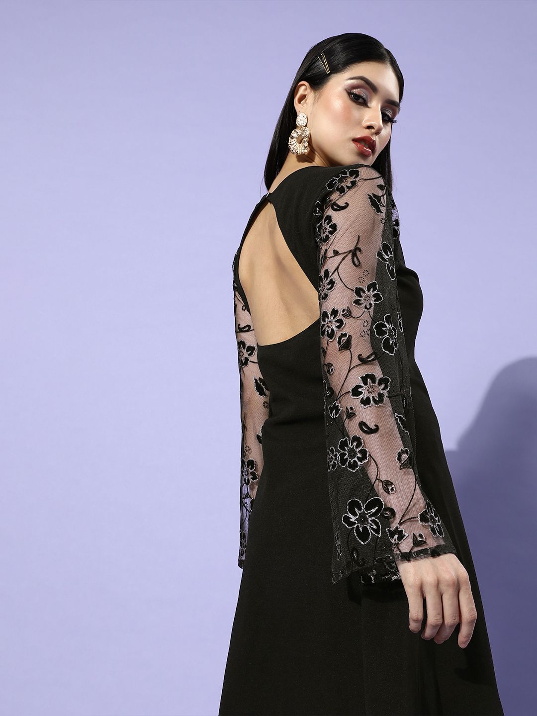 Athena Women Black Embellished Sheer Dress Price in India