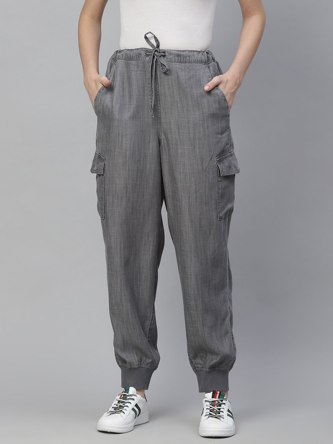 Marks & Spencer Women Grey Joggers Trousers Price in India