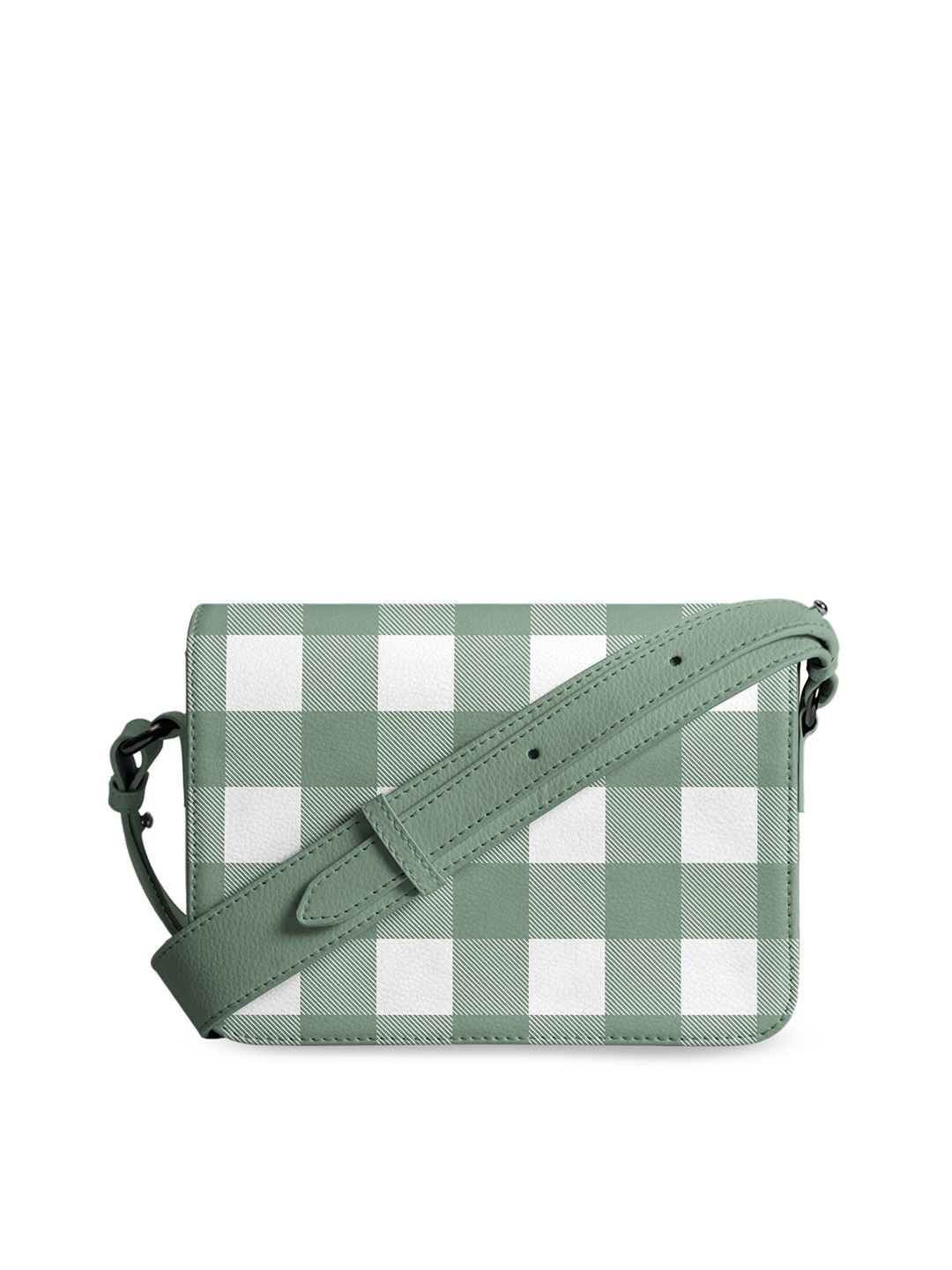 DailyObjects Green & White Checked Structured Sling Bag Price in India