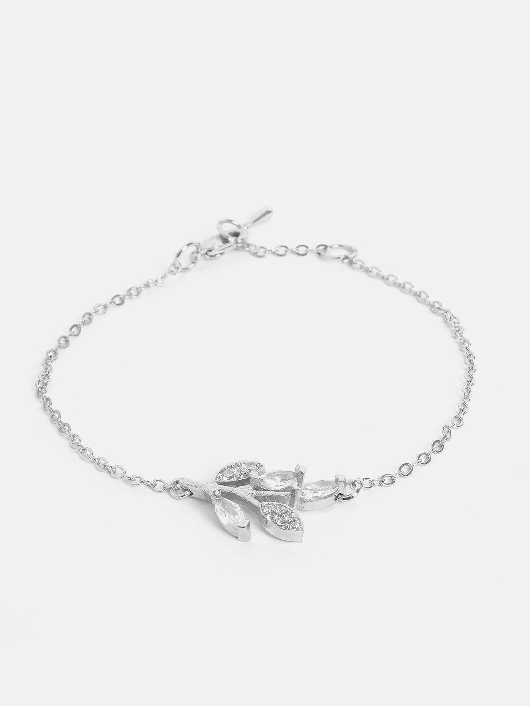 MINUTIAE Women Silver-Toned Brass Crystals Handcrafted Silver-Plated Charm Bracelet Price in India